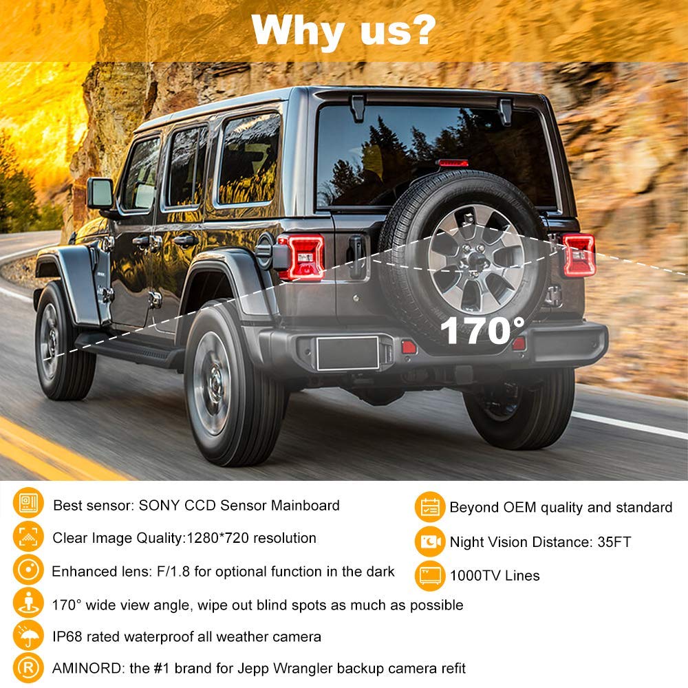 Backup Camera For Jeep Wrangler Jk 2007-2018 Spare Tire Adjustable Mount Reverse Parking Aftermarket Camera With Radio Input Rca