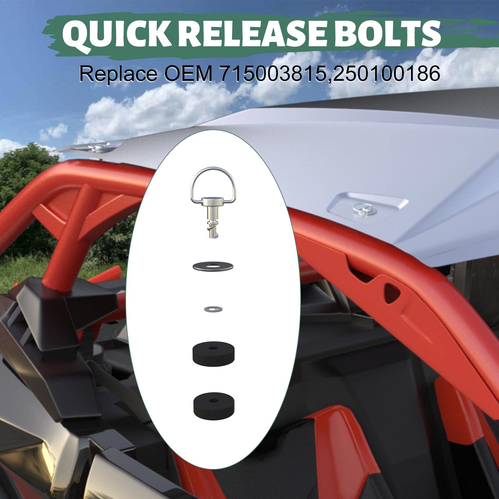 NIXFACE X3 Roof Pins Quick Release Bolts Fit for 2017-2023 Can Am X3/ X3 Max- Set of 4 Replace OEM #715003815 250100186