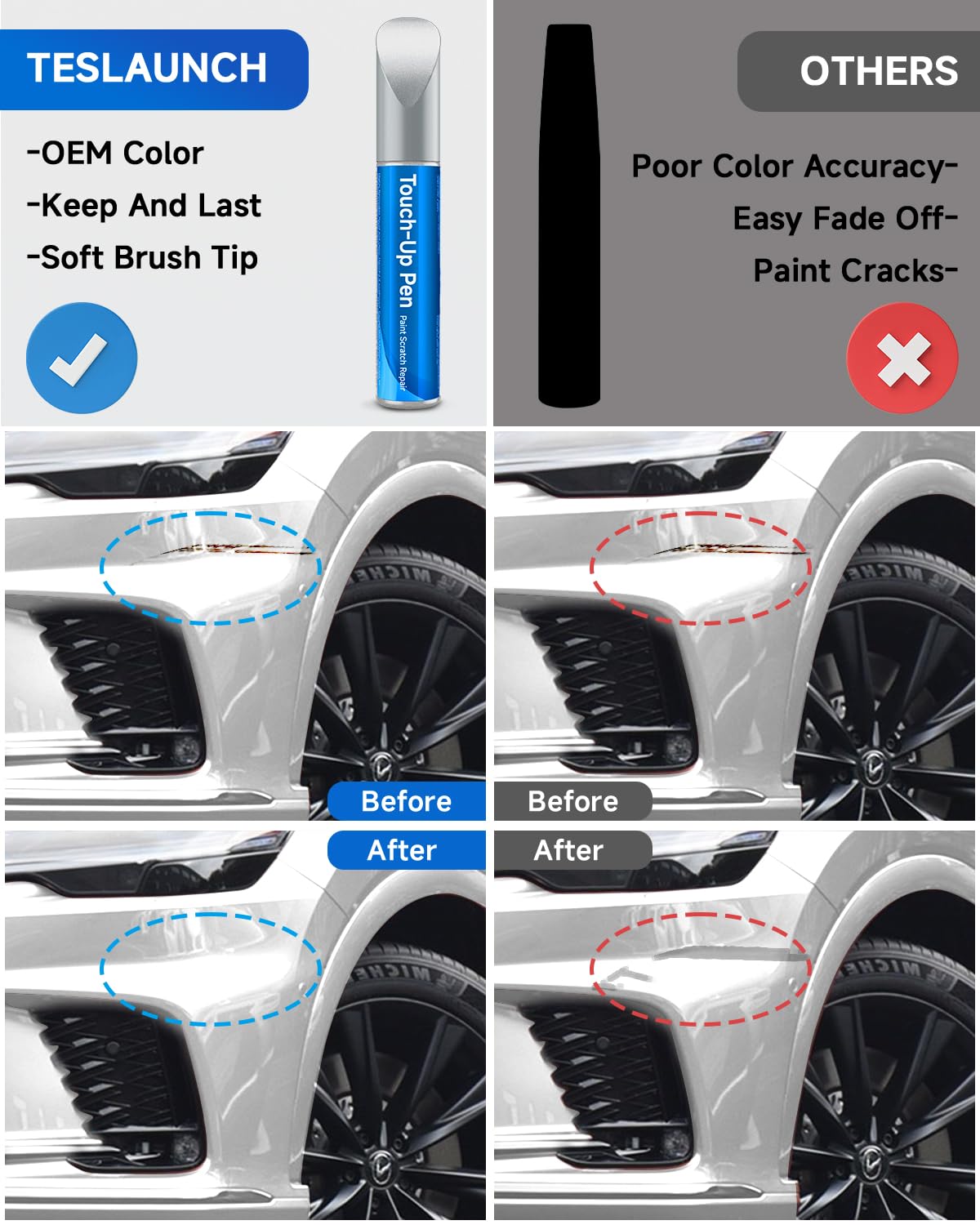 Teslaunch 085 Eminent White Pearl Touch Up Paint Compatible with Lexus Exact Match Touch Up Paint Car Scratch Repair