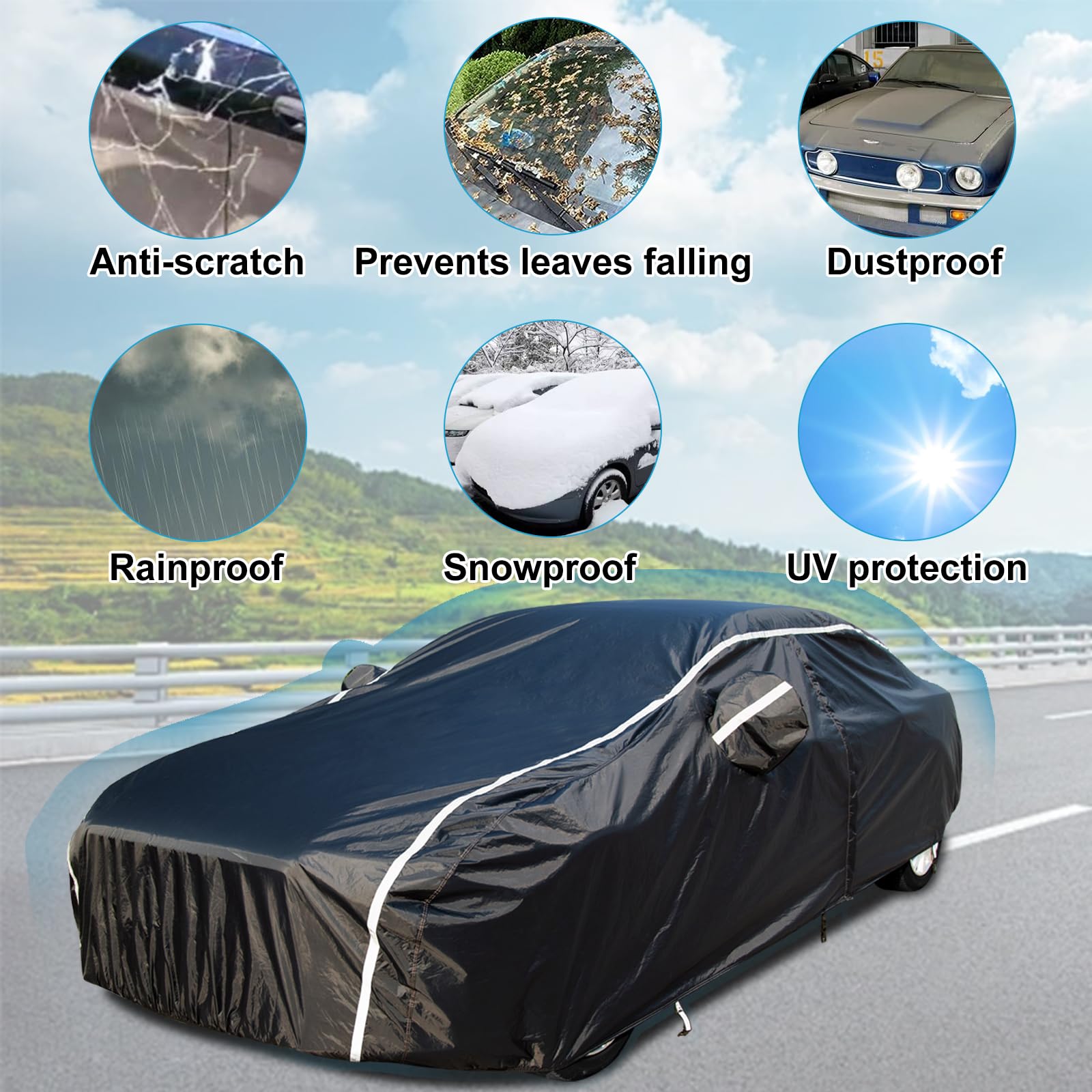 Waterproof Car Cover For Automobiles All Weather - Coverado Car Cover Heat Protection With Zipper Door, Cotton Backing Snowproof
