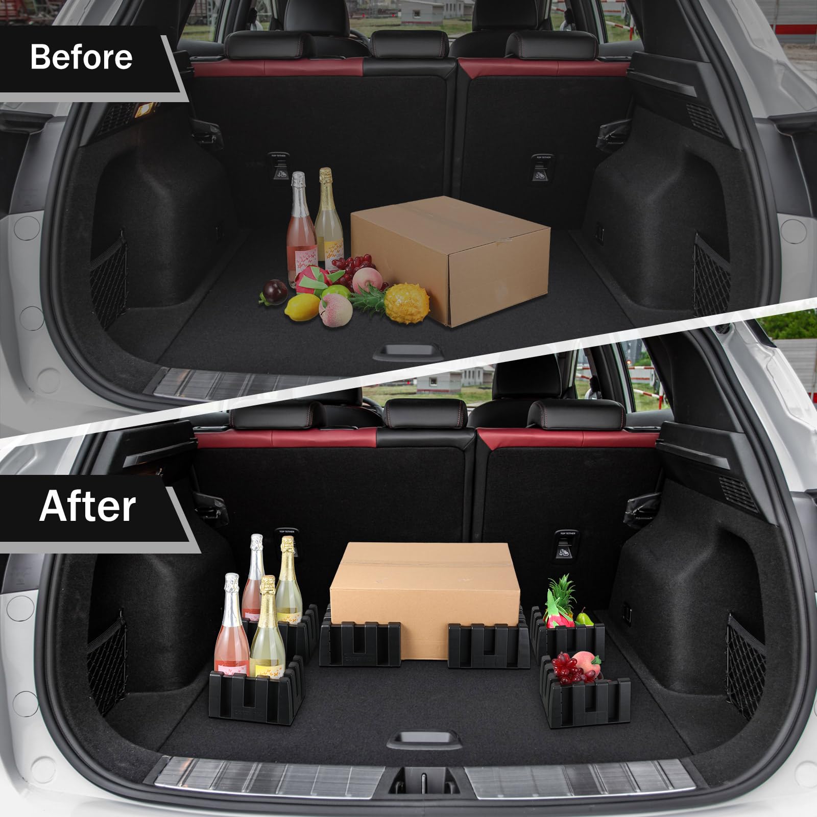 Datanly 4 Sets Car Trunk Organizer Blocks for Back of SUV Multipurpose Car Storage Organizer Blocks Trunk Divider Available to W