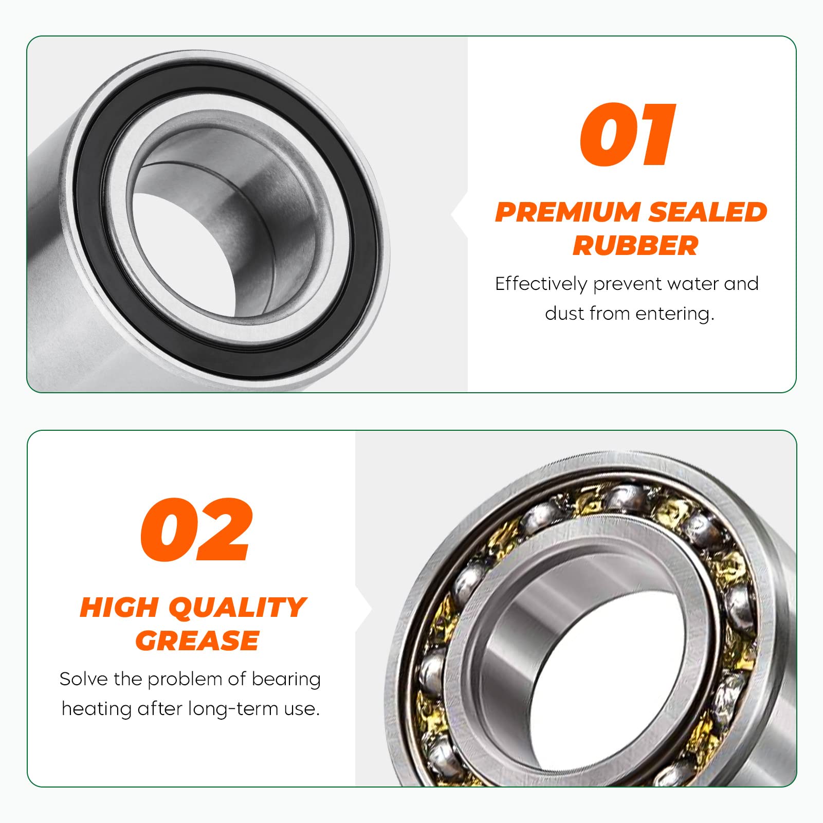 Front Rear Wheel Bearing 3514342 3514634 For Polaris Sportsman 300/400/ 450/500/ 570/800 Ho X2 Etx 6X6 2014-2022, Ranger 500/570/ 700 Crew Eps Efi 4X4 2004-2022 - 2 Pcs