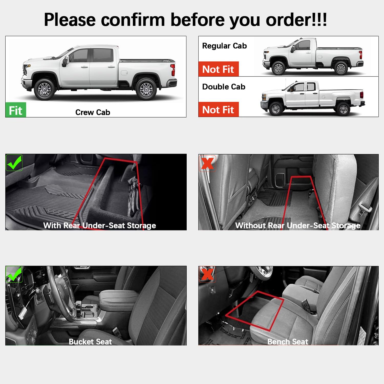 Karpal Floor Mats For 2019-2025 Chevy Silverado 1500/Gmc Sierra 1500, 2020-2025 Chevrolet Silverado/Gmc Sierra 2500Hd/3500Hd Cre