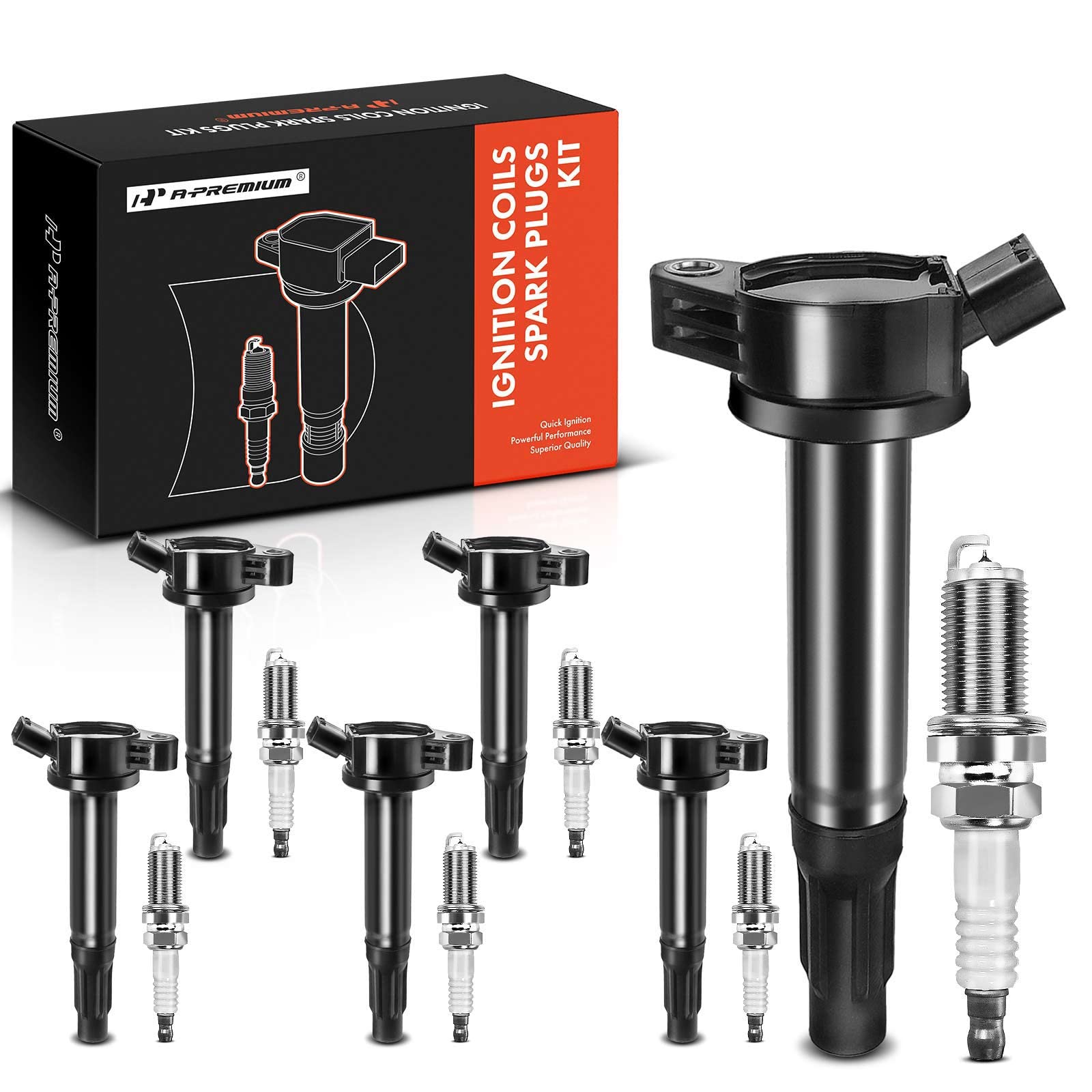 A-Premium Set Of 6 Ignition Coil Pack And Iridium Spark Plugs Compatible With Toyota Camry 2010-2017, Tundra 2013-2014, Highland
