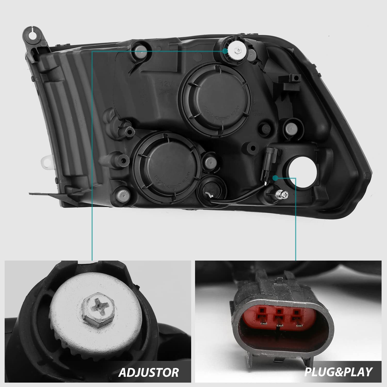 Modifystreet Polished Black 09-18 Ram 1500/10-18 Ram 2500/3500 Dual/Quad Crystal Headlights Left/Right Assembly