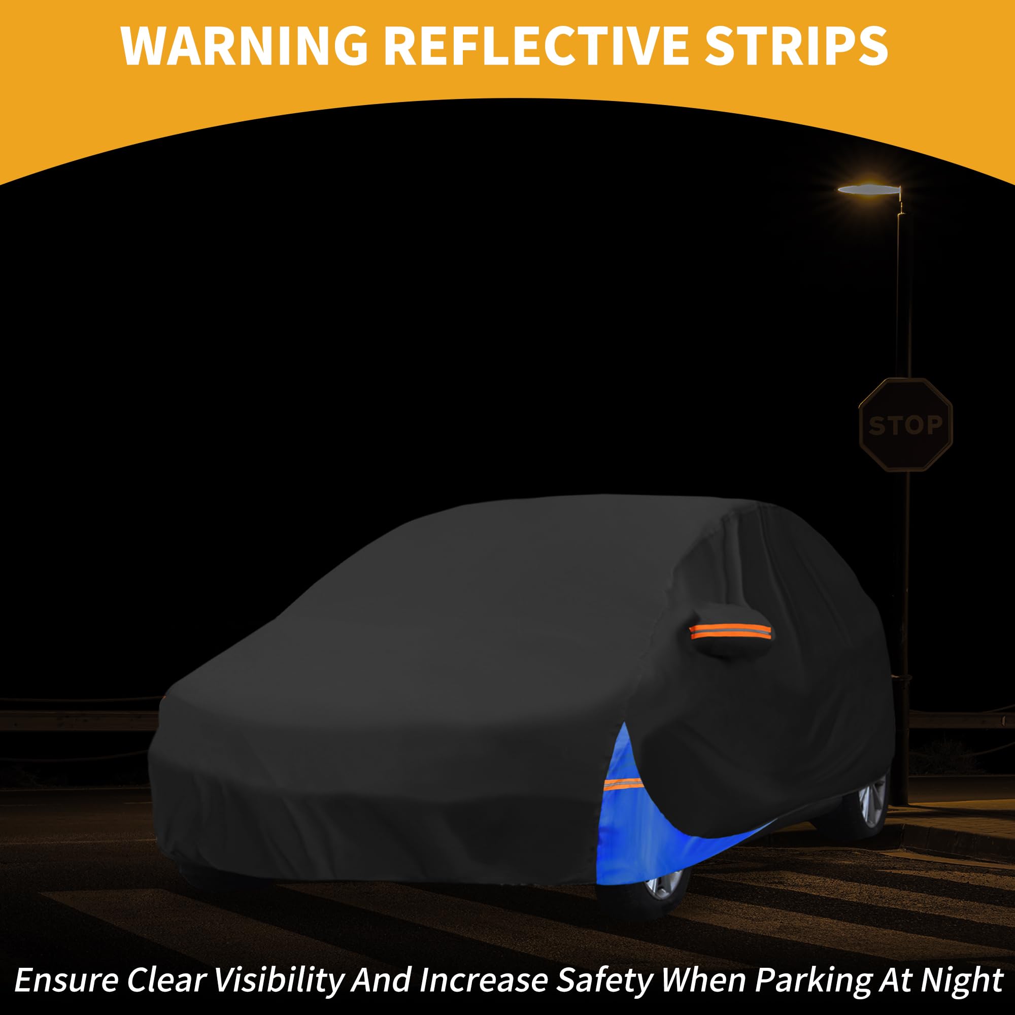 Partuto Waterproof All-Weather Universal Car Cover with Right Side Zipper, 210D-PU Black Blue Fits for Hatchback 163'' to 177''