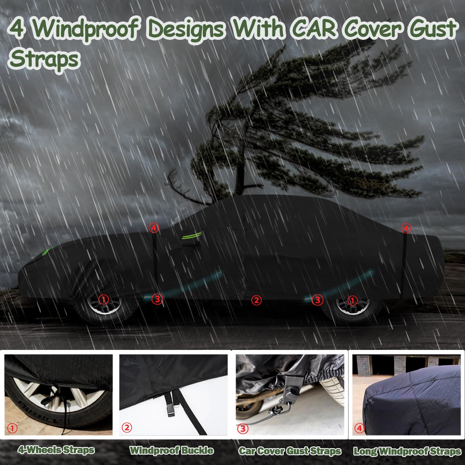 Car Covers For 1984-1996 Corvette C4, 6 Layers 210T Waterproof All Weather Rain Sun Uv Protection Outdoor Full C4 Car Cover With
