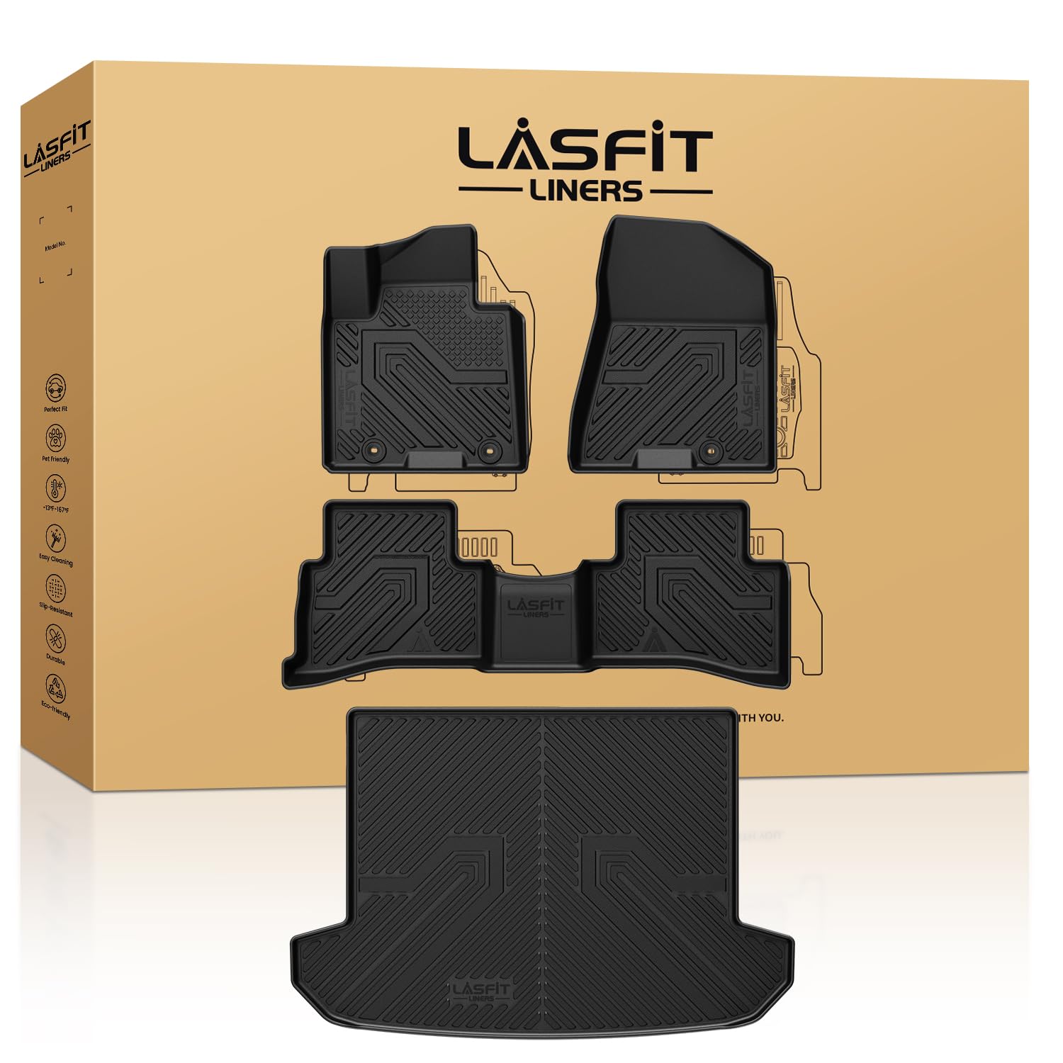 Lasfit Floor Mats & Cargo Mats For Hyundai Tucson 2019-2021 & Kia Sportage 2017-2022, All Weather Tpe Custom Fit Floor Liners Fo