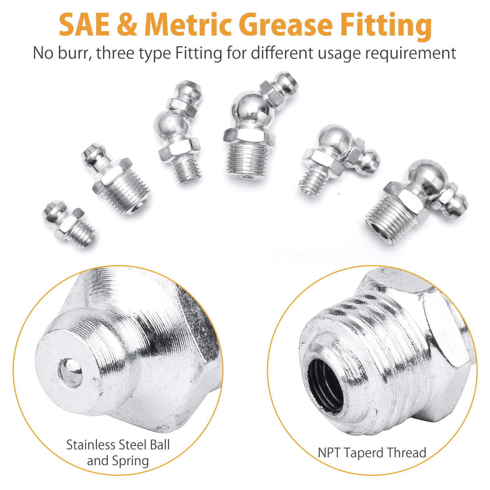 Vigrue 490 Pcs Grease Fitting Assortment Kit With 245 Pcs Sae & Metric Grease Fittings And 245 Pcs Caps,Standard Grease Zerks, Straight And Angled Perfect For Replacing Missing Or Broken Zerk Fitting