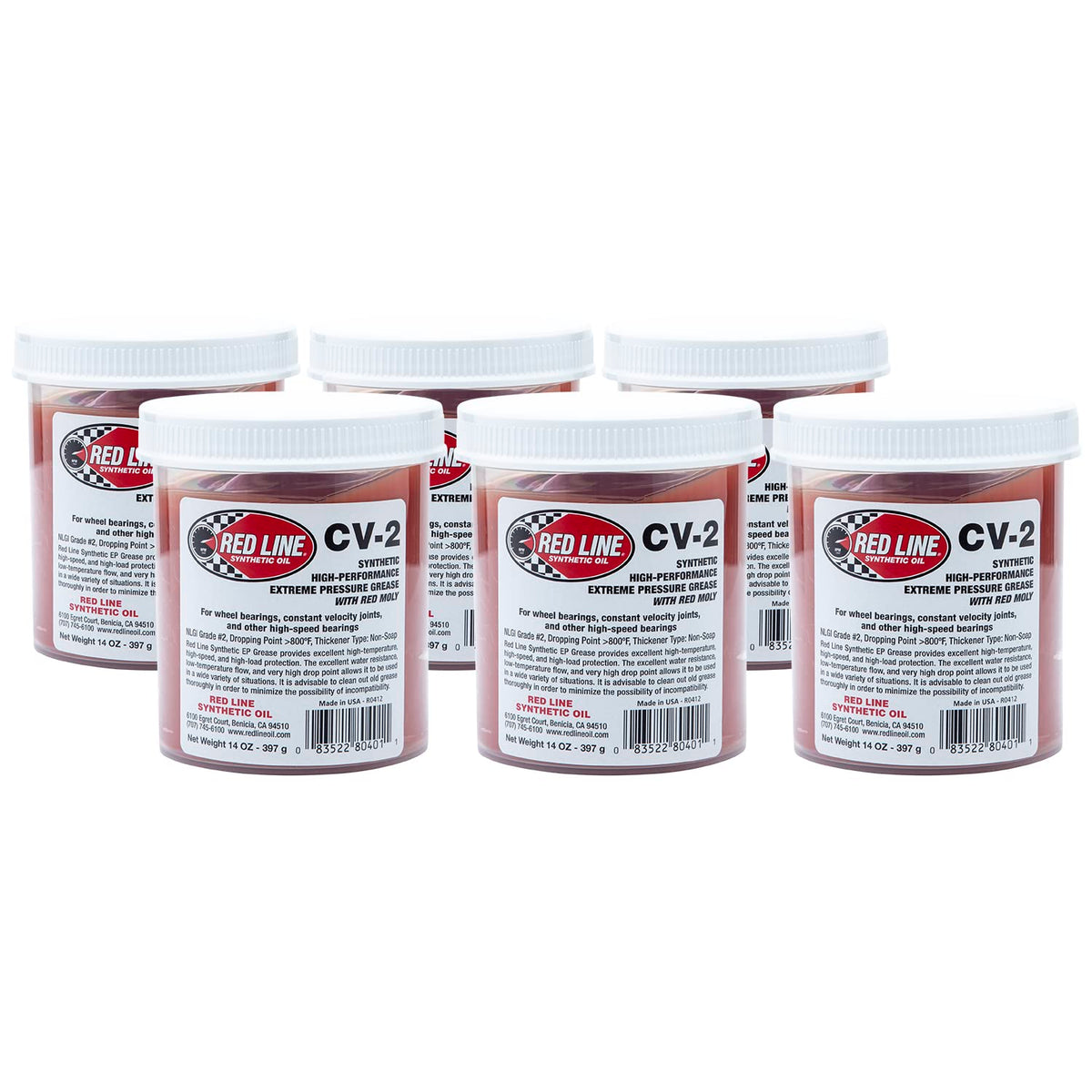Red Line 80401 High Performance Cv-2 Synthetic Grease Cartridge With Red Moly - 14 Ounce Jar (6 Pack)