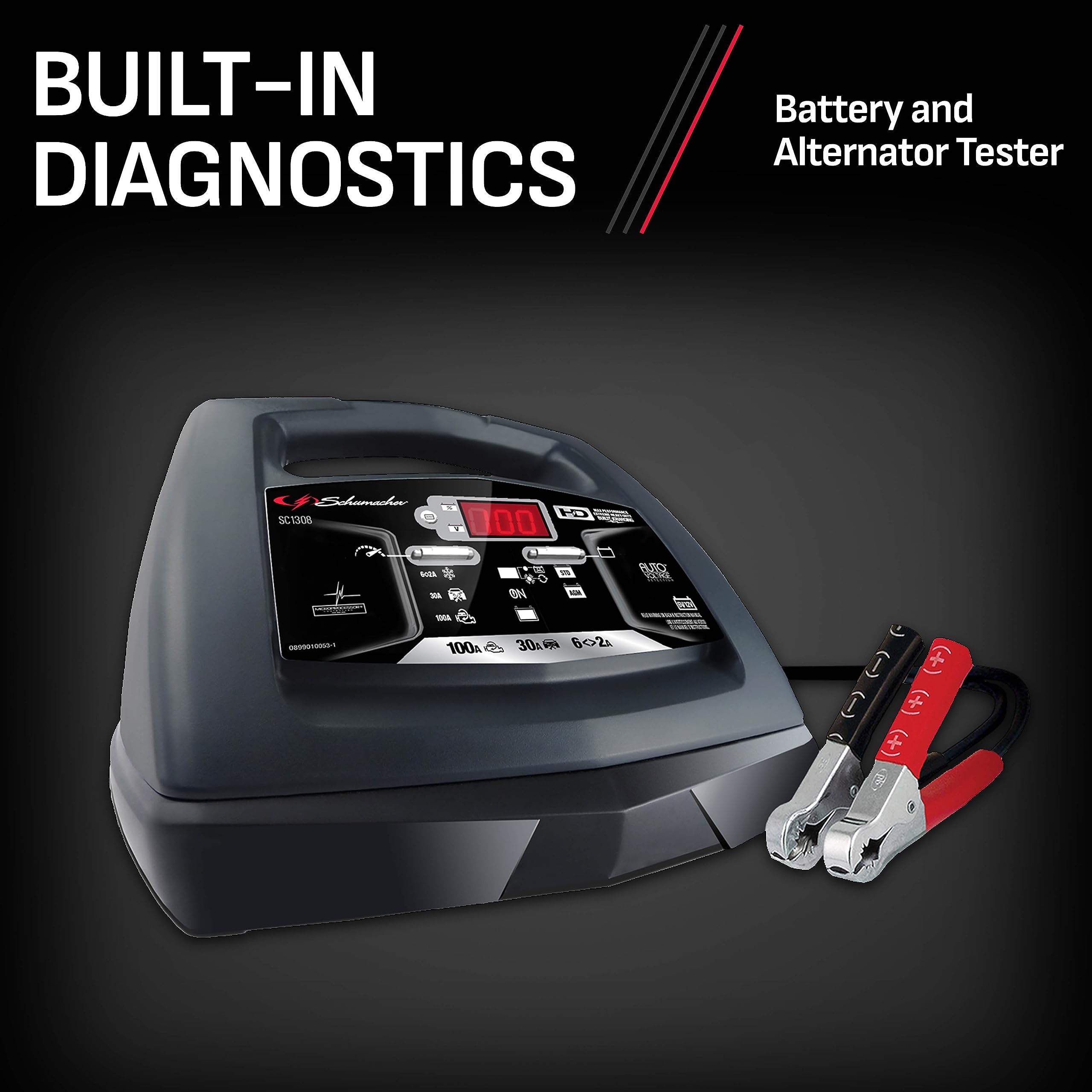 Schumacher Electric Fully Automatic Battery Charger Engine Starter, 6-in-1, SC1308-100 Cranking Amps, 6-Volt, 12-Volt, for Motorcycle, Power Sport, Lawn Tractor, Car, SUV, Truck & Marine Batteries