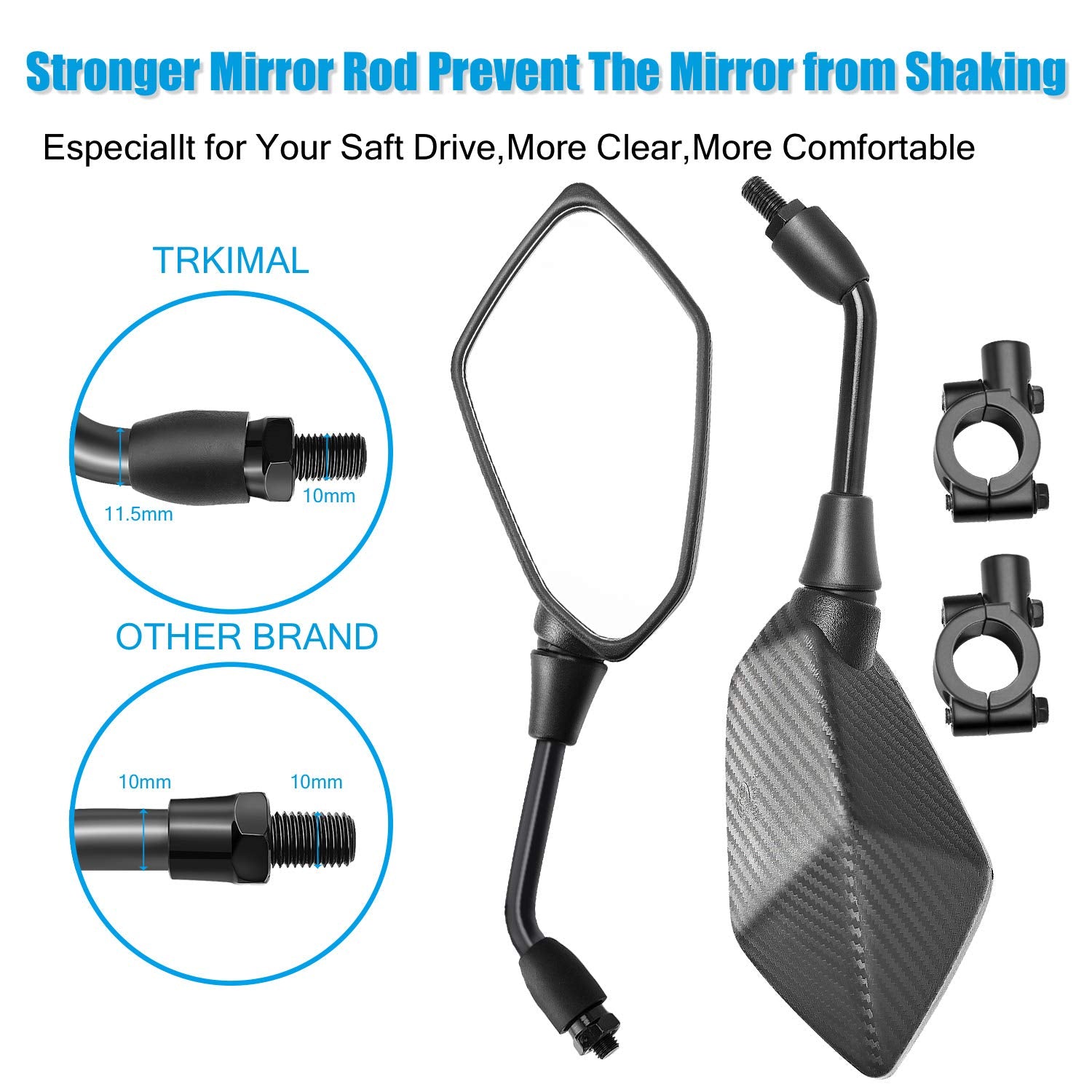 Trkimal Universal Adjustable Motorcycle Rear View Mirror - Rhombus Convex Mirror with 10mm Clockwise Thread Bolt, 7/8    Mount C