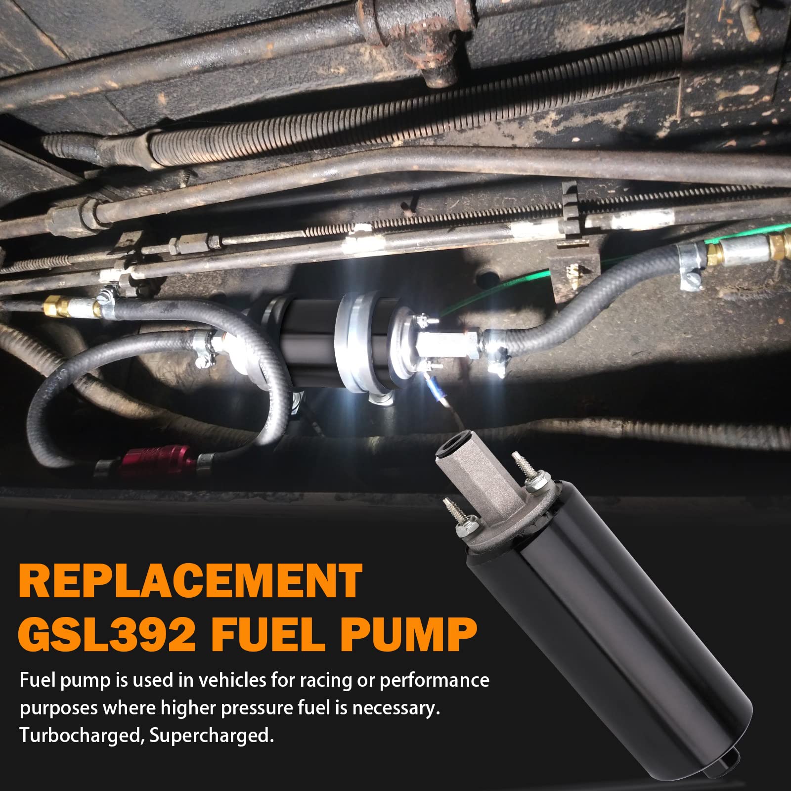 Yinlowa GSL392 Inline Fuel Pump & 58 PSI Regulator, 255LPH High Pressure, EFI Conversion, Rubber Material, XL Size