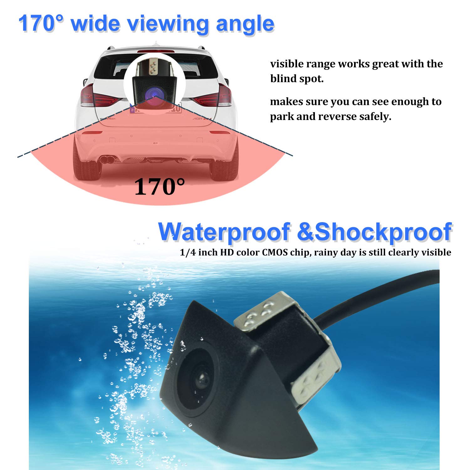 Noauka Waterproof Ip68 Night Vision Car Rear View Reverse Backup Camera 170 Degree Universal Color Cmos Imaging Chip Reversing C