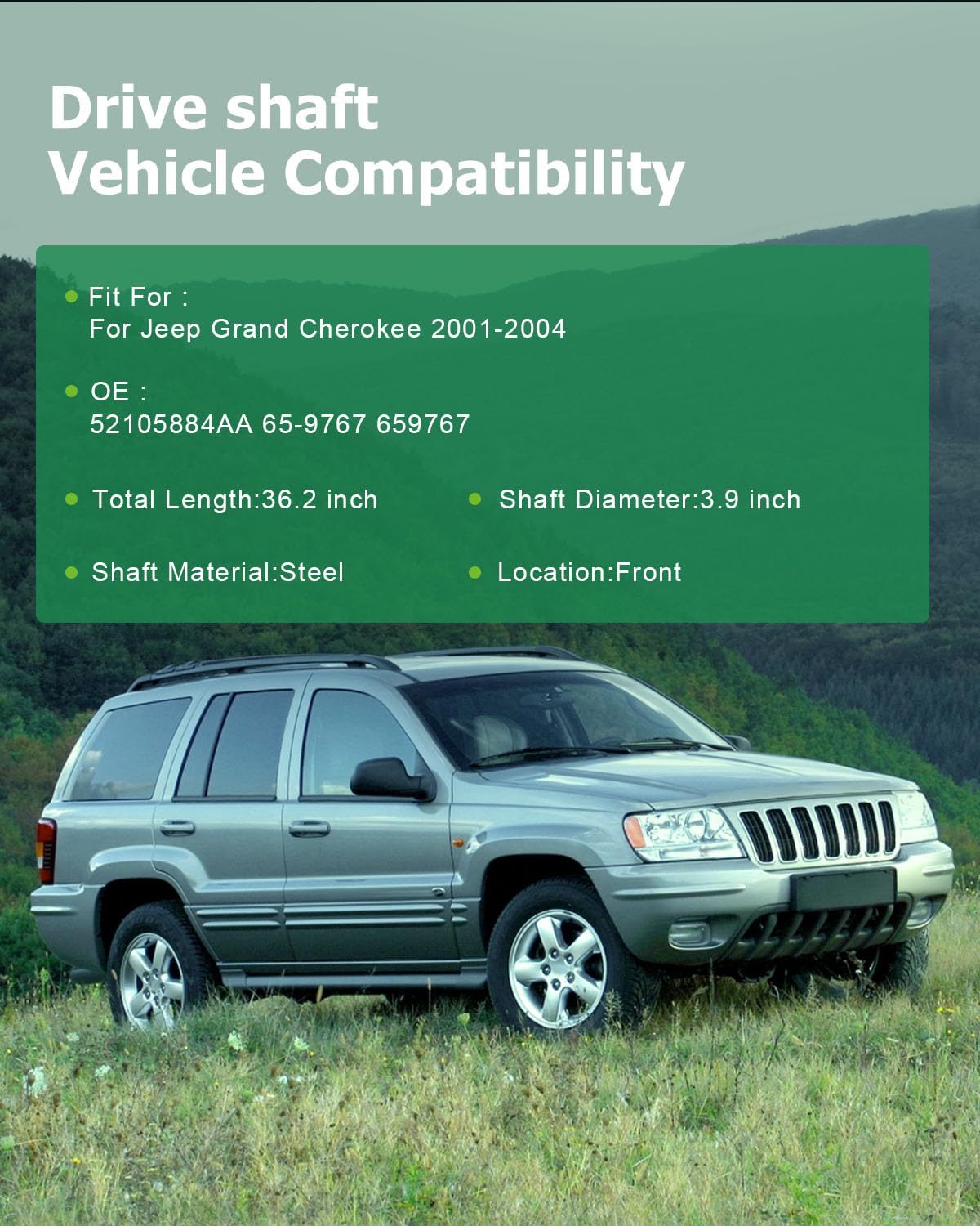 Scitoo 33.50'' Front Drive Shaft Assembly Propeller Shaft Compatible For Jeep Grand Cherokee 4.0L 2002-2004 52105884Aa 65-9767 6