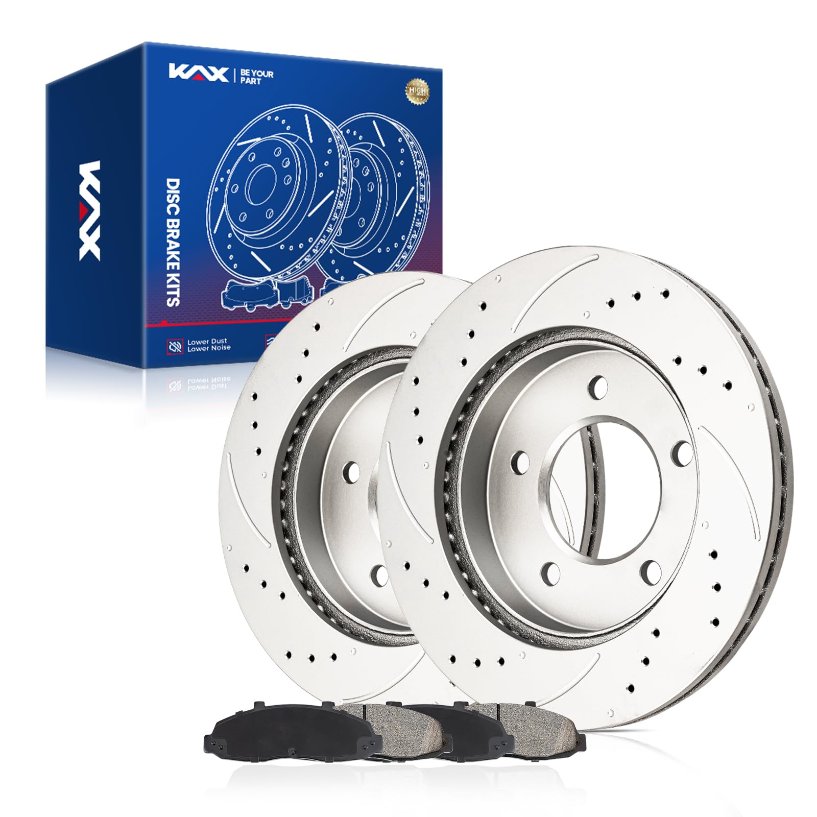 KAX Front Brake Kit, Drilled and Slotted Brake Rotors, Ceramic Brake Pads | Fits Ford F150 1997 1998 1999 2001 2002 2003, Automo