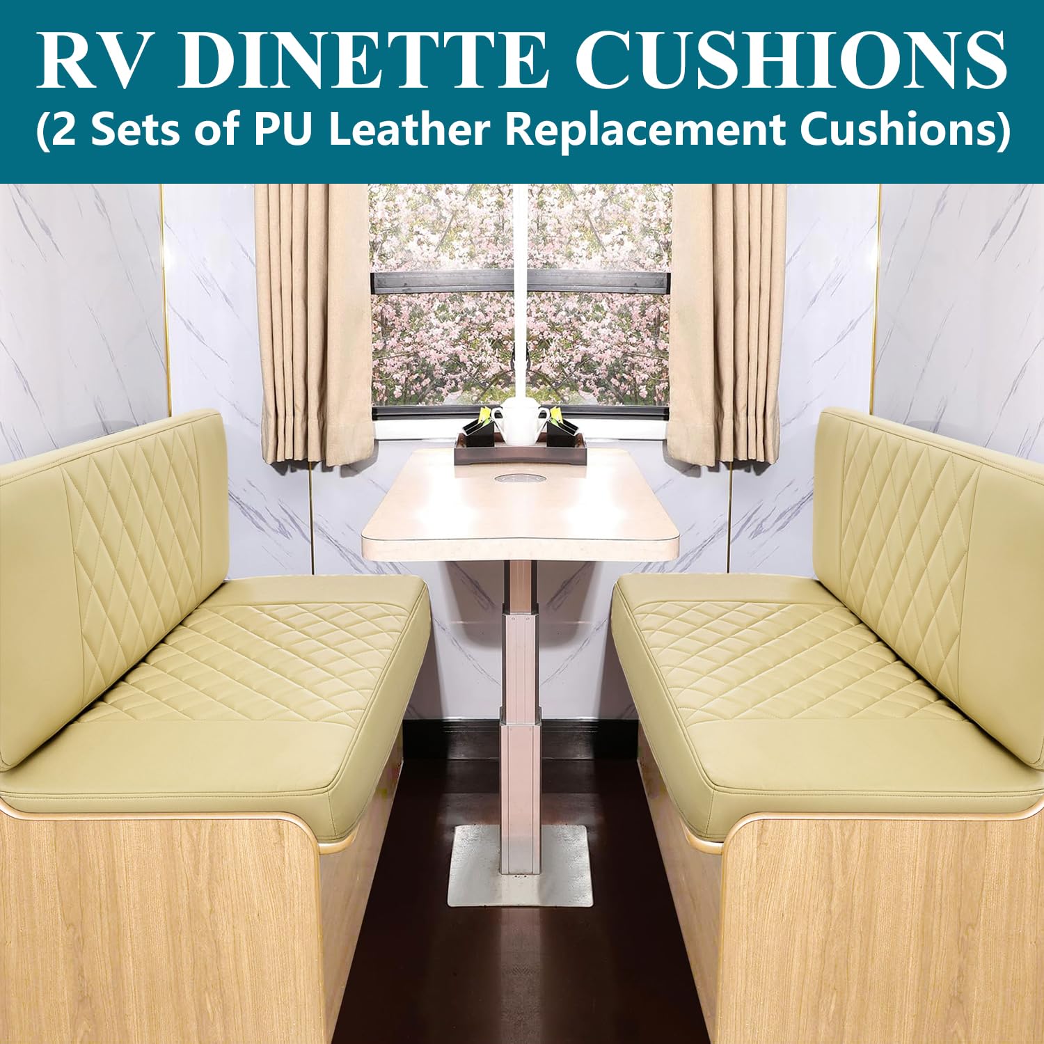 AZXZCS Replacement Camper Cushion,RV Dinette Cushions,2 Sets of PU Leather Dinette Cushions with Memory Foam Camper Trailer Bed