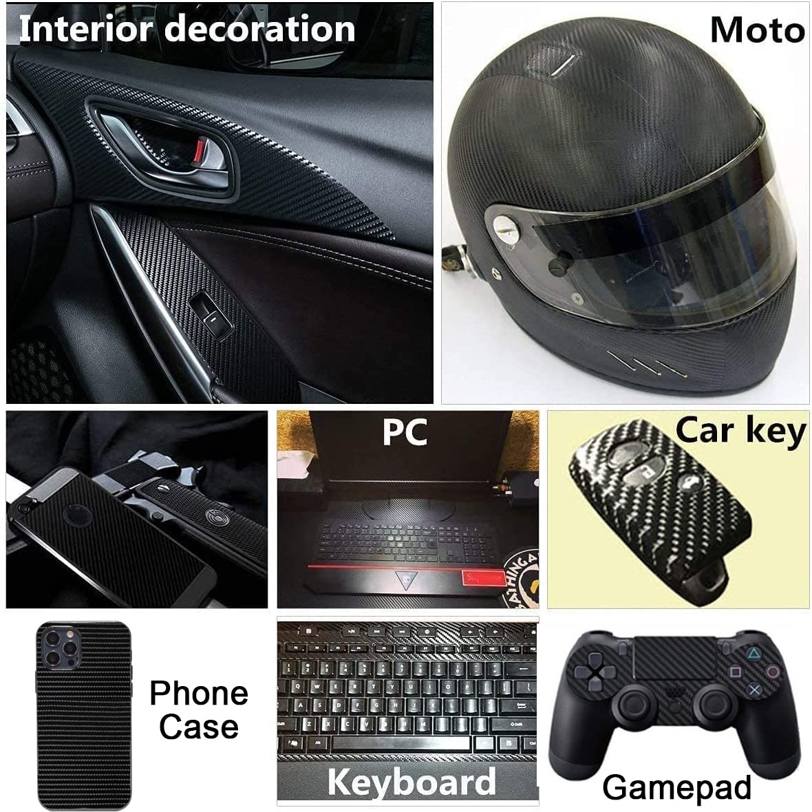 Black 6D Carbon Fiber Vinyl Wrap Roll 1Ft X 10Ft, Lypumso Super Glossy Car Wrap Film Featuring Bubble Free Air Release Technology, Car Moto Diy Interior Exterior