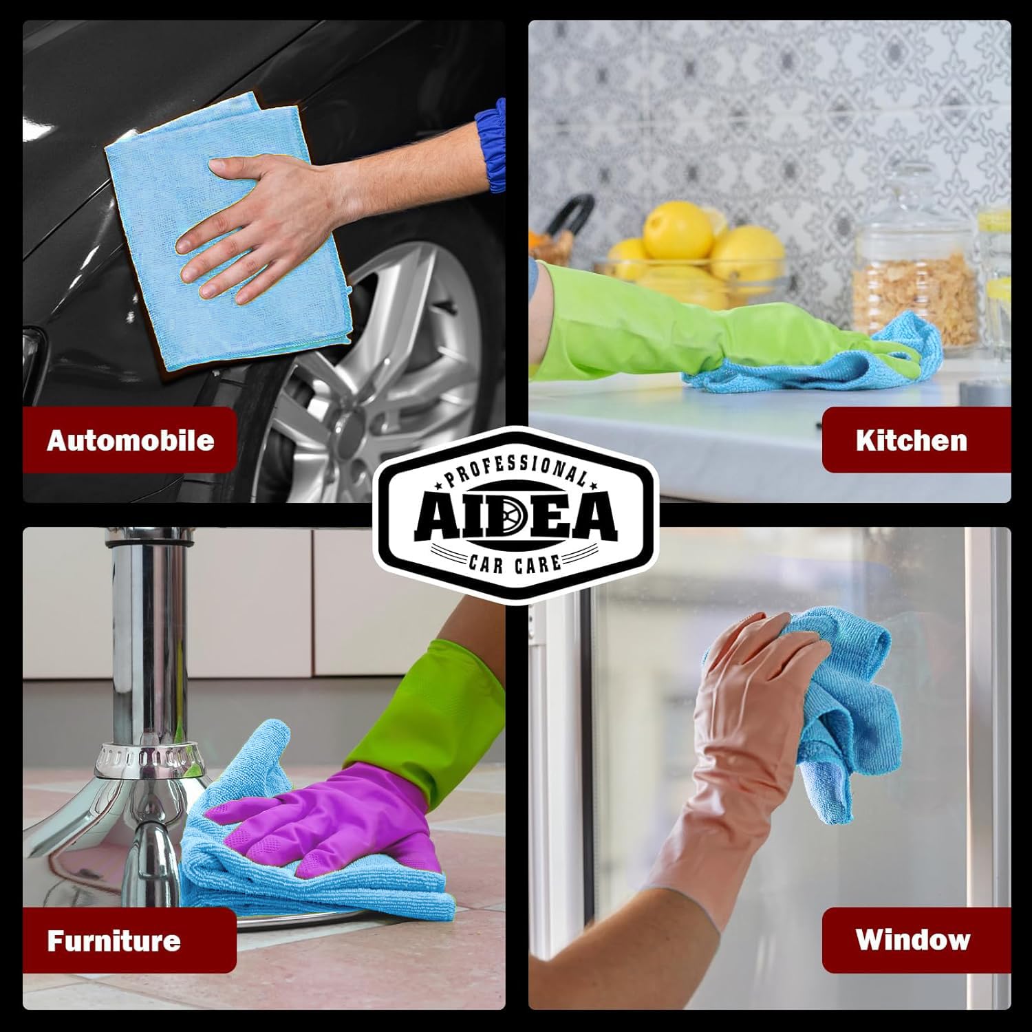 Aidea Microfiber Cleaning Cloth, 50Pk, Blue Shop Rags, Microfiber Towels For Cars, Dusting Cloth Lint Free Rags, Absorbent Towel