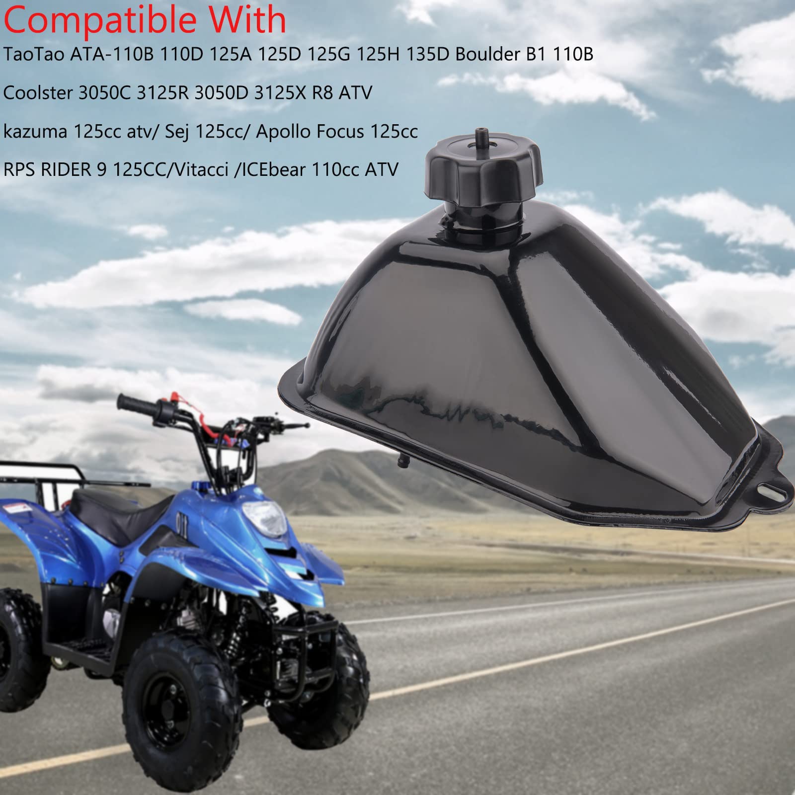 110cc Metal Gas Fuel Petrol Tank for 50cc 70cc 90cc 110cc 125cc ATV Quad Chinese 4 Wheeler Sunl Coolster Roketa Taotao ATA JCL B