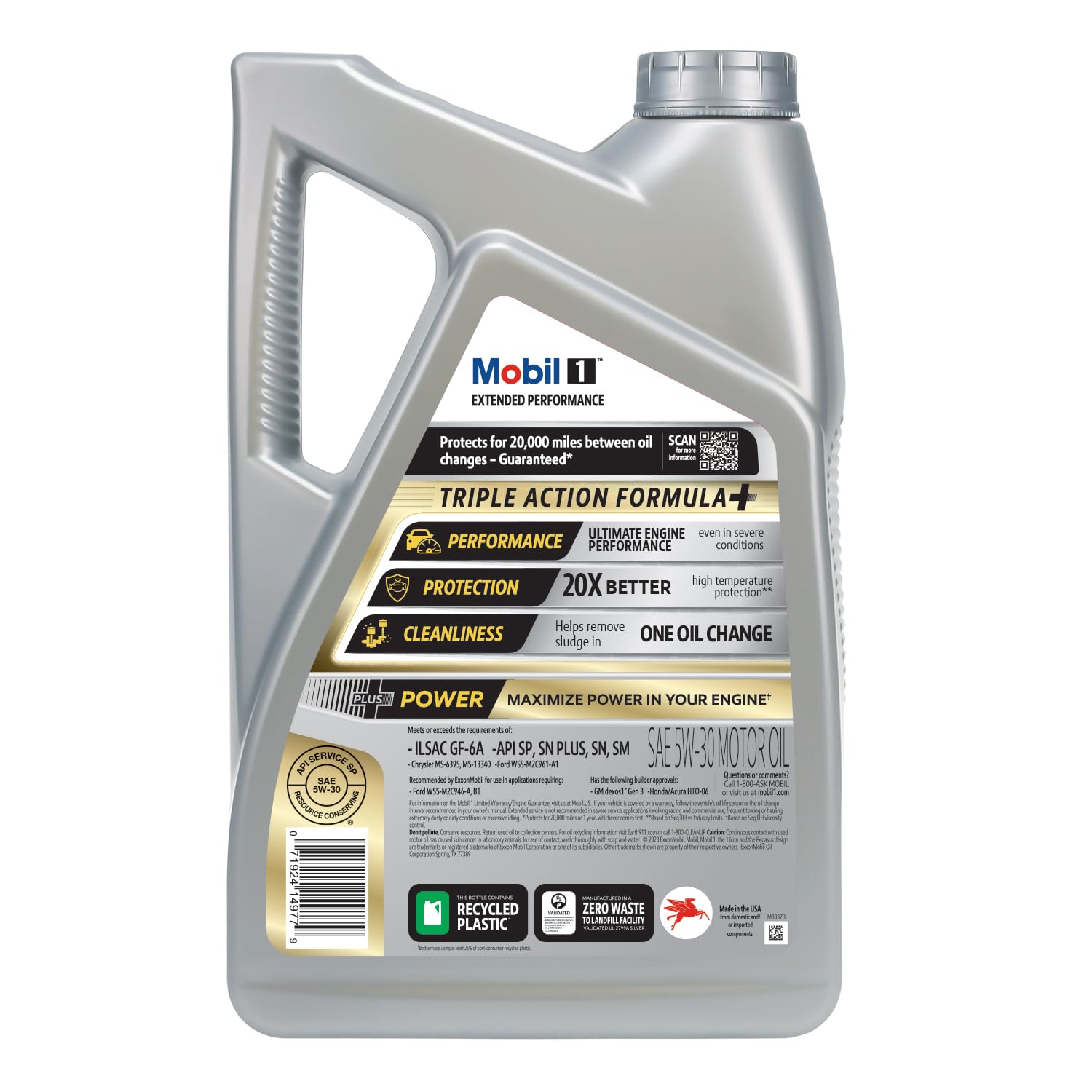 Mobil 1 Extended Performance Full Synthetic Motor Oil 5W-30, 5 Quart - Gray, Superior Engine Protection and Performance