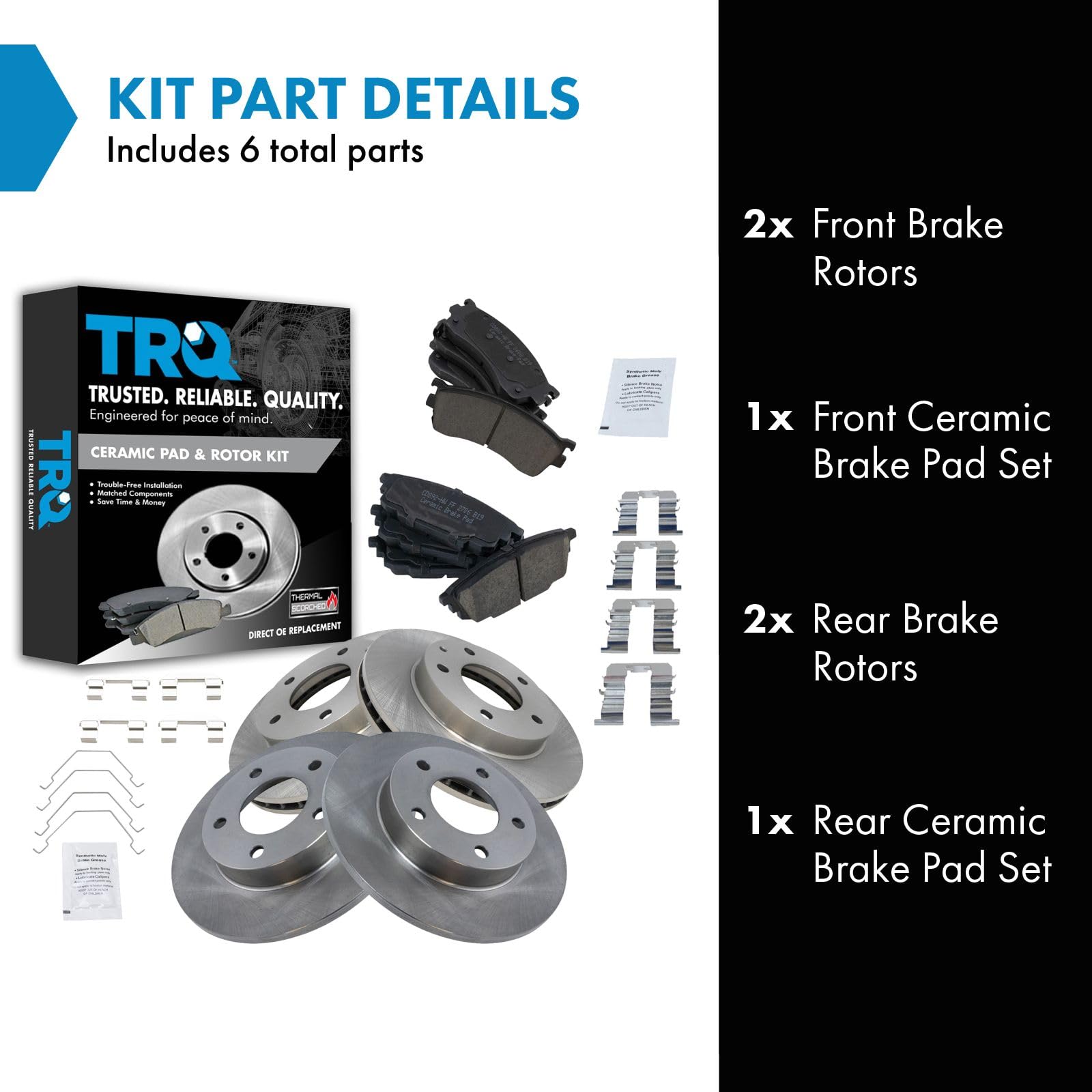 Trq Front And Rear Brake Pad & Rotor Kit Brake Pads Brake Rotor Ceramic Compatible With 2001-2003 Mazda Protege 2002-2003 Proteg