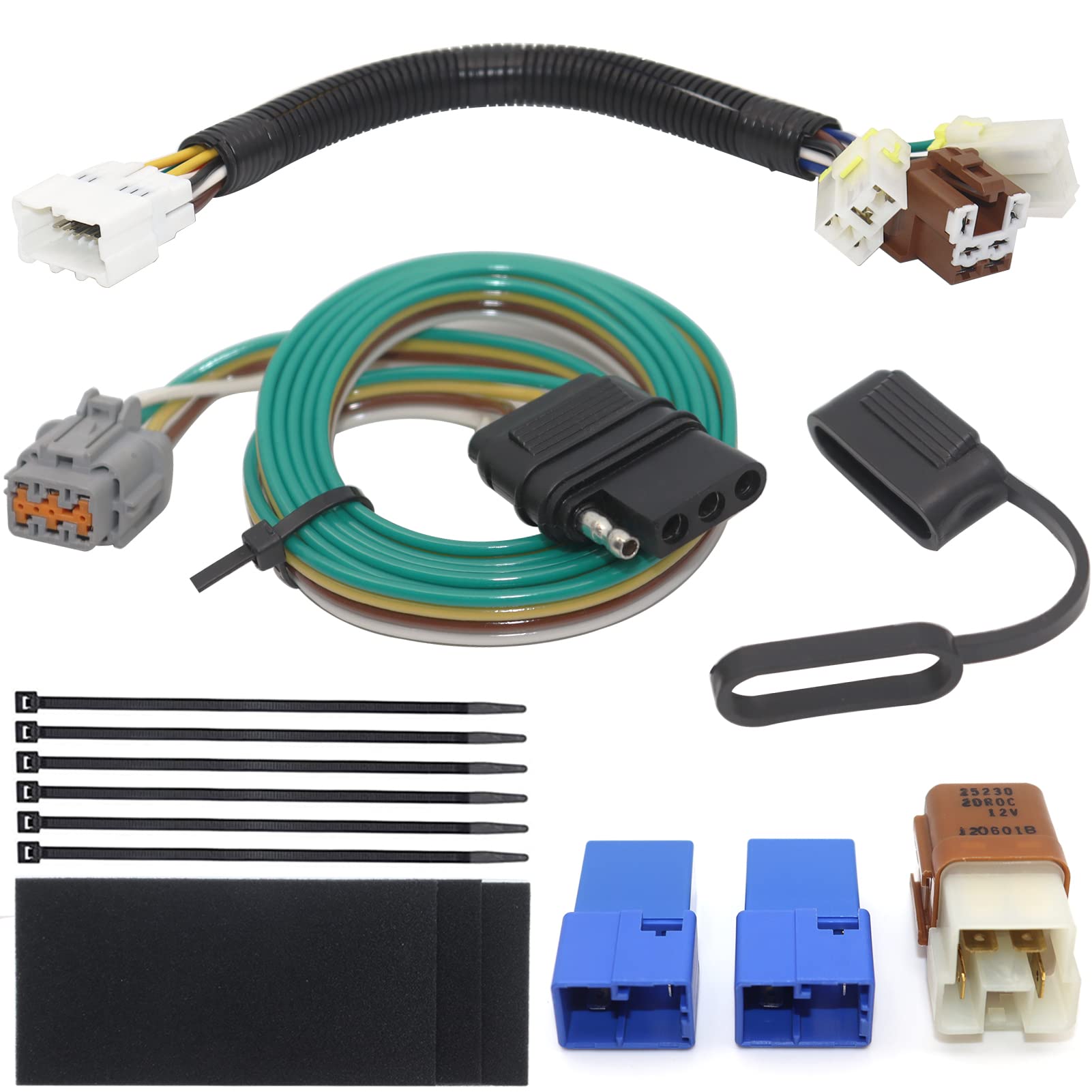 CARROFIX Custom-Fit Vehicle Wiring Harness with 4 Way Flat Trailer Connector, Compatible with Nissan Frontier, Pathfinder, Xterr