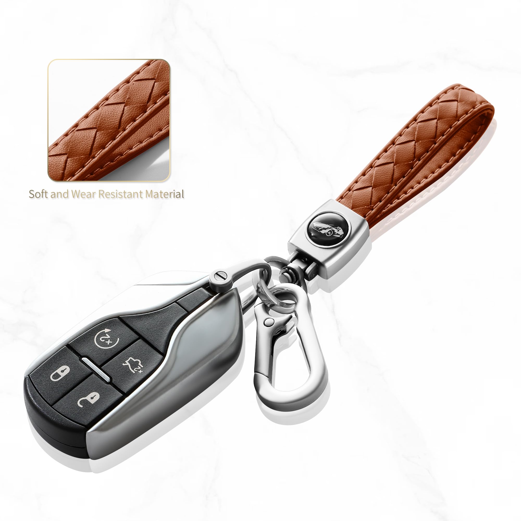 Gkeygo Carabiner Keychain, Universal Heavy Duty Woven Handmade Leather Key Chain, Car Fob Key Keychains With 360 Degree Rotatabl