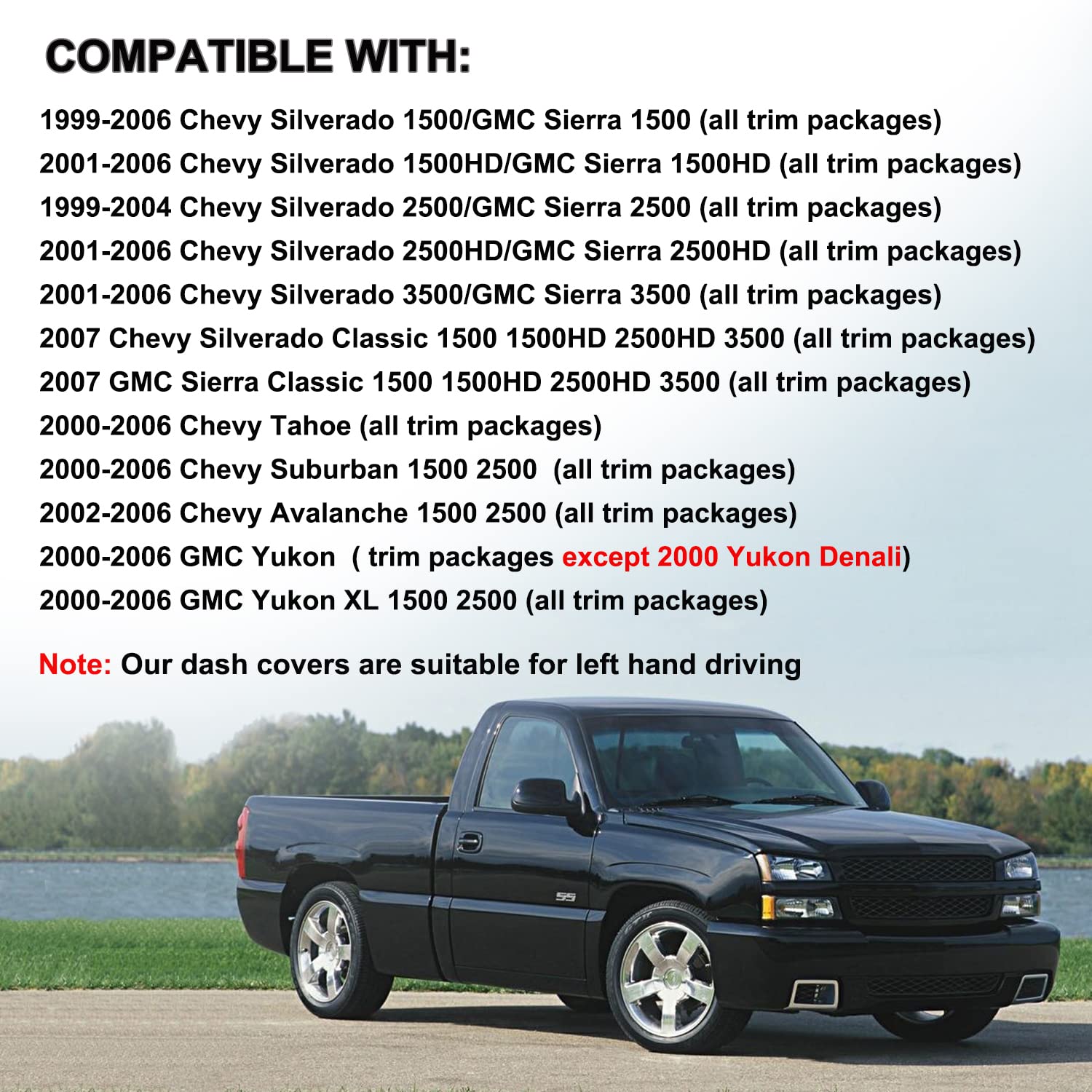 Dash Cover Custom Fit For 1999-2006 Gmc Sierra/Chevy Chevrolet Silverado,2000-2006 Gmc Yukon Xl/Chevy Suburban Tahoe Avalanche,D