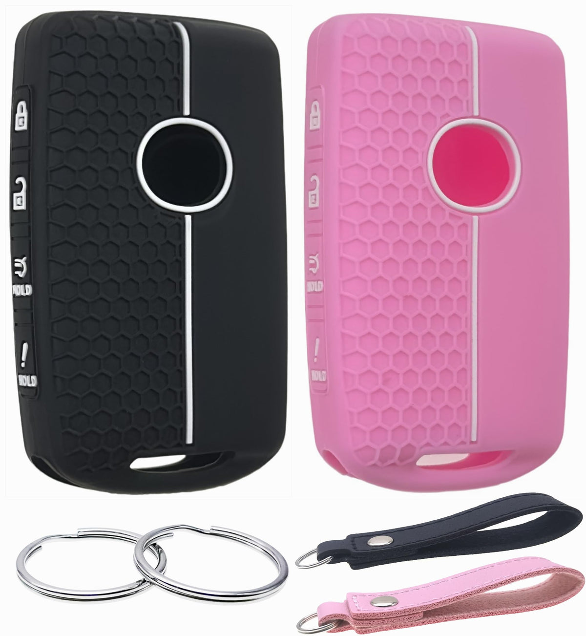 REPROTECTING Silicone Rubber Key Fob Cover Compatible with 2019-2025 Mazda 3 6 CX-30 CX-5 CX-9 CX-50 (Black/Pink, 4 Buttons/Sili