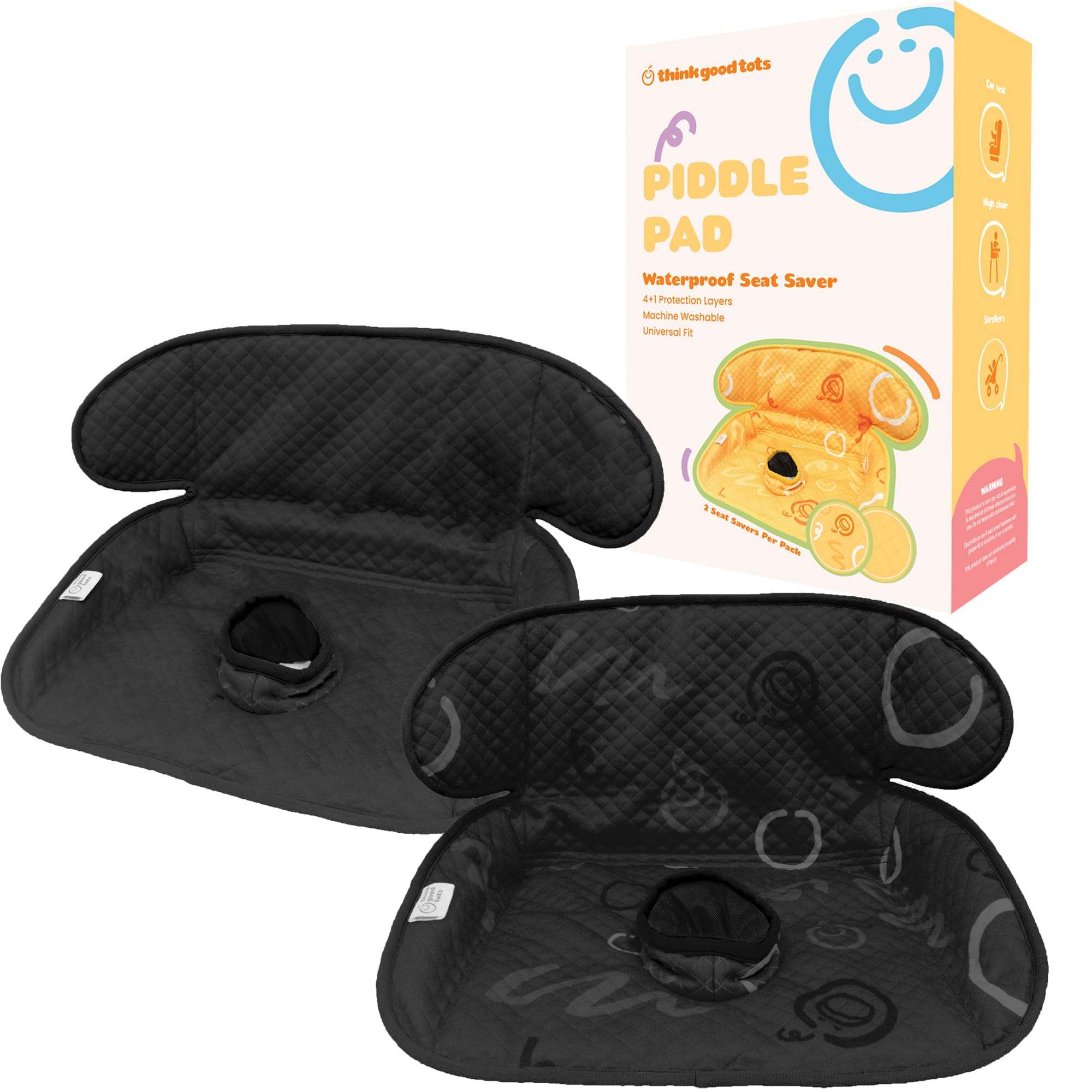THINK GOOD TOTS Black Piddle Pad: Waterproof Car Seat Protector for Potty Training Toddlers, Babies - Anti-Slip Backing, Machine