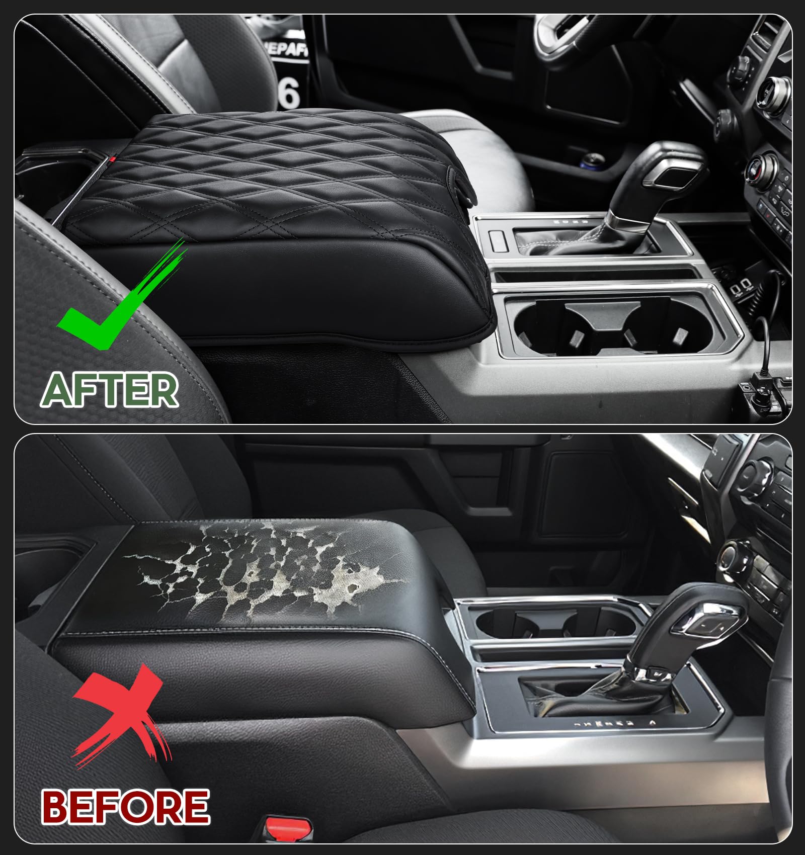 Sinvanho Center Console Cover Compatible With Ford F150 2015-2020, F250 F350 F450 2017-2022, Expedition 2018-2024, Pu Leather Ar