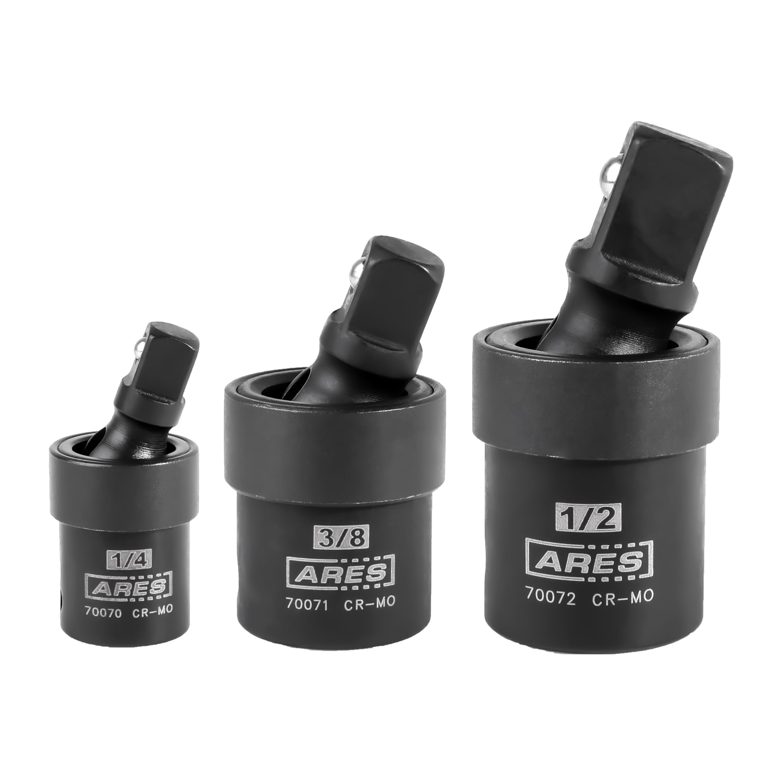 Ares 70073-3-Piece Impact Universal Joint Set - 1/4-Inch, 3/8-Inch And 1/2-Inch Drive Chrome Moly U Joint Sockets Access Hard To Reach Fasteners