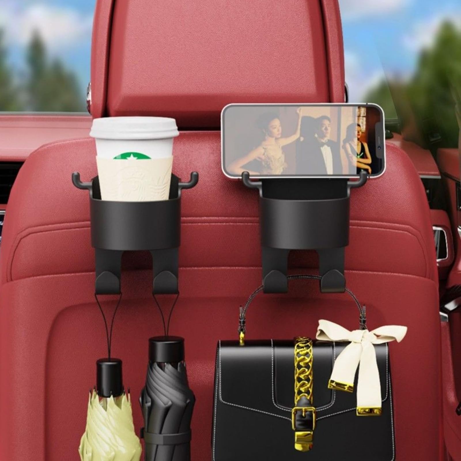XINYIELE Multifunctional Car Seat Back Hook & Cup Holder, 3 in 1 Backseat Organizer (Type-A 6PCS)