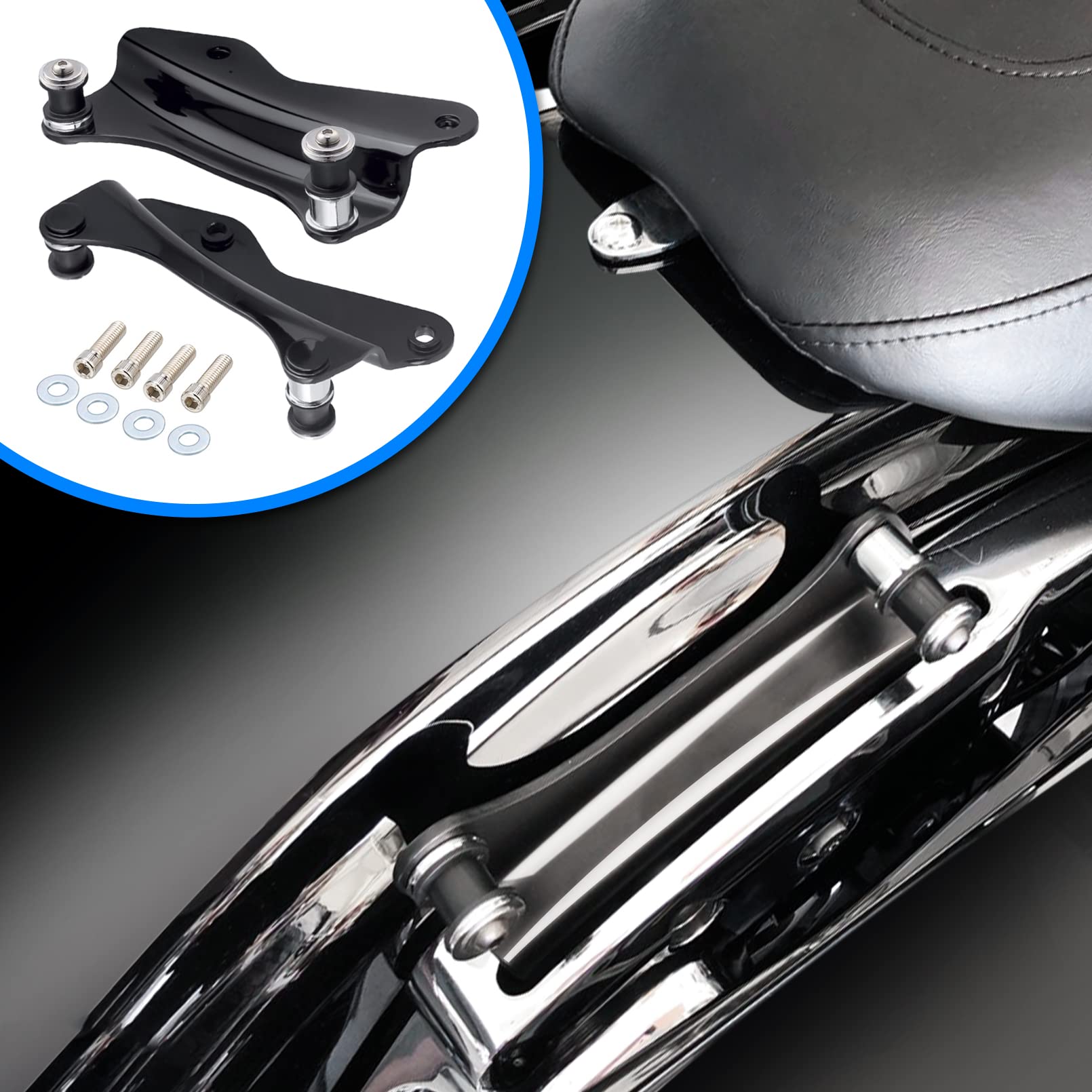 Benlari Gloss Black 4 Point Docking Hardware Kit 2014-2024 Compatible For Harley Davidson Touring Street Glide Road Glide Electr