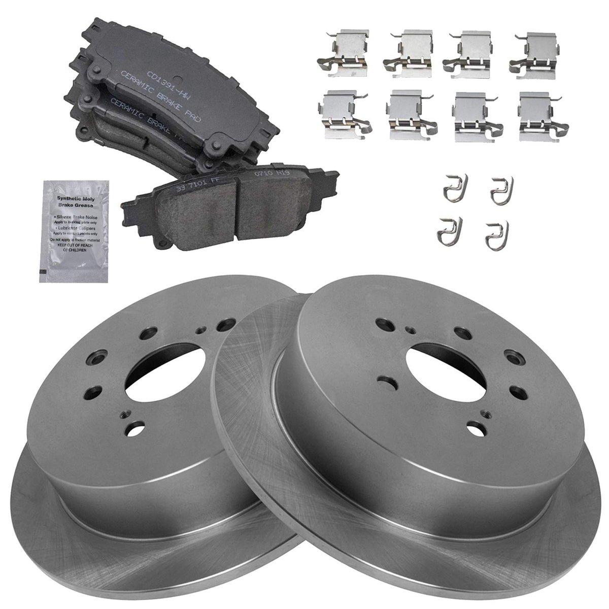 TRQ Rear Brake Pad & Rotor Kit Brake Pads Brake Rotor Ceramic Compatible with 2010-2015 Lexus RX350 RX450h 2014-2019 Toyota High