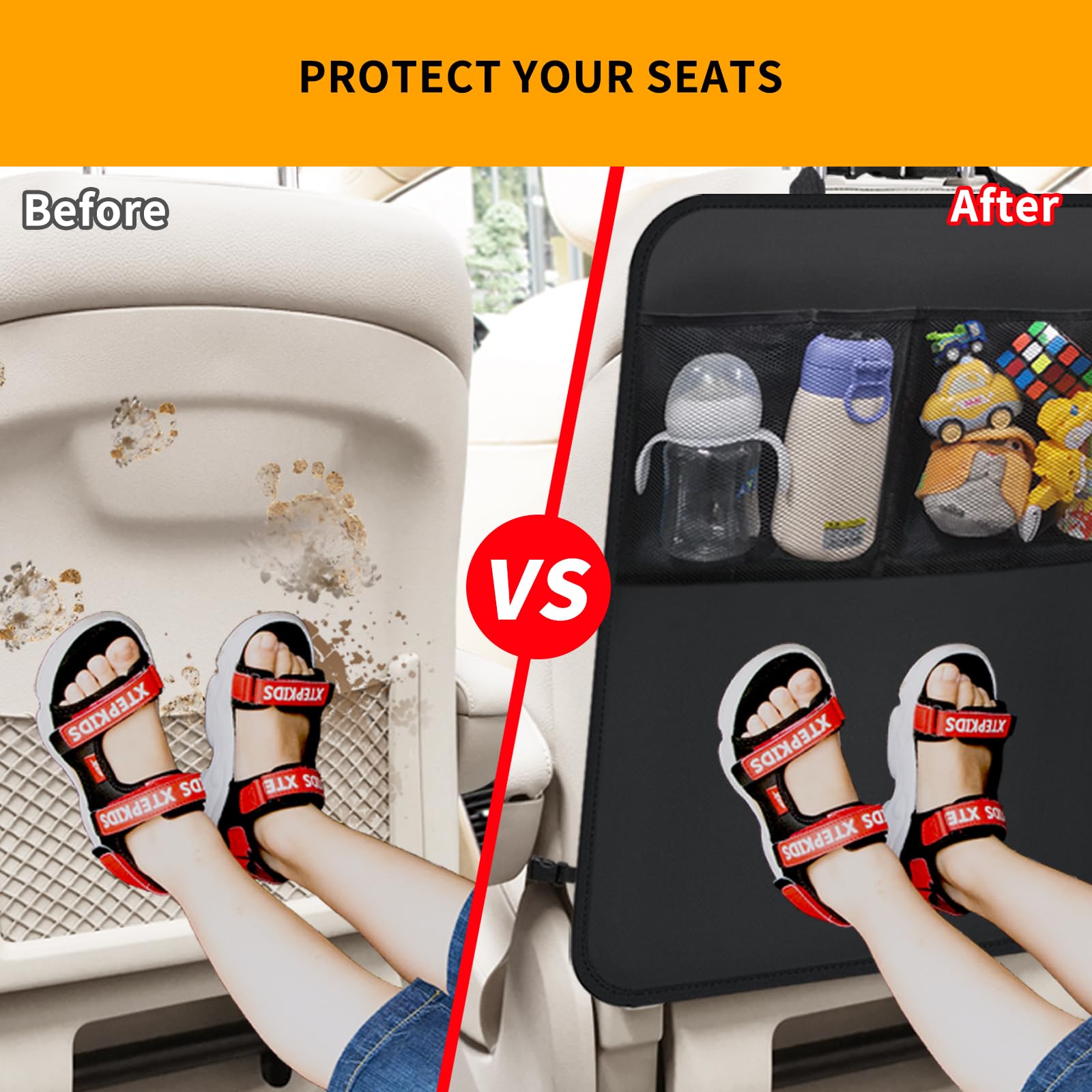 Zecirl 2 Pack Kick Mat Backseat Protector,Back Seat Cover for Kids,Car Seat Back Protectors with 2 Pocket Storage Organizer for