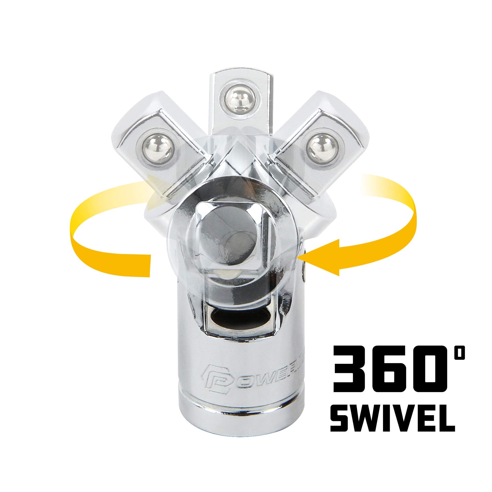 Powerbuilt 640858 3 Piece Universal Joint Set, Silver, 1/4'', 3/8'' & 1/2'' Drive