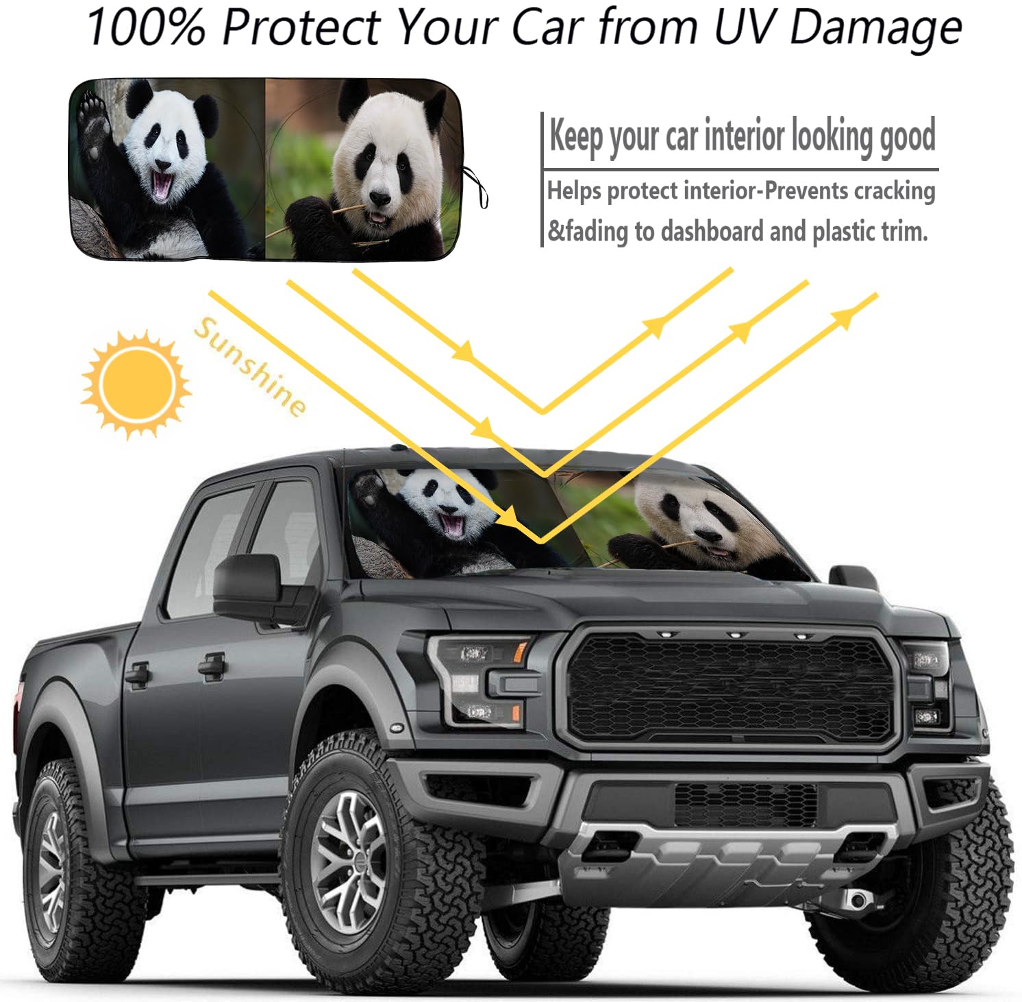 [2025 Upgrade] Tdcqqgqq Cute Panda Windshield Sunshade For Car - Medium Size (46-64    Width X 34    Height) | Uv Protection, He