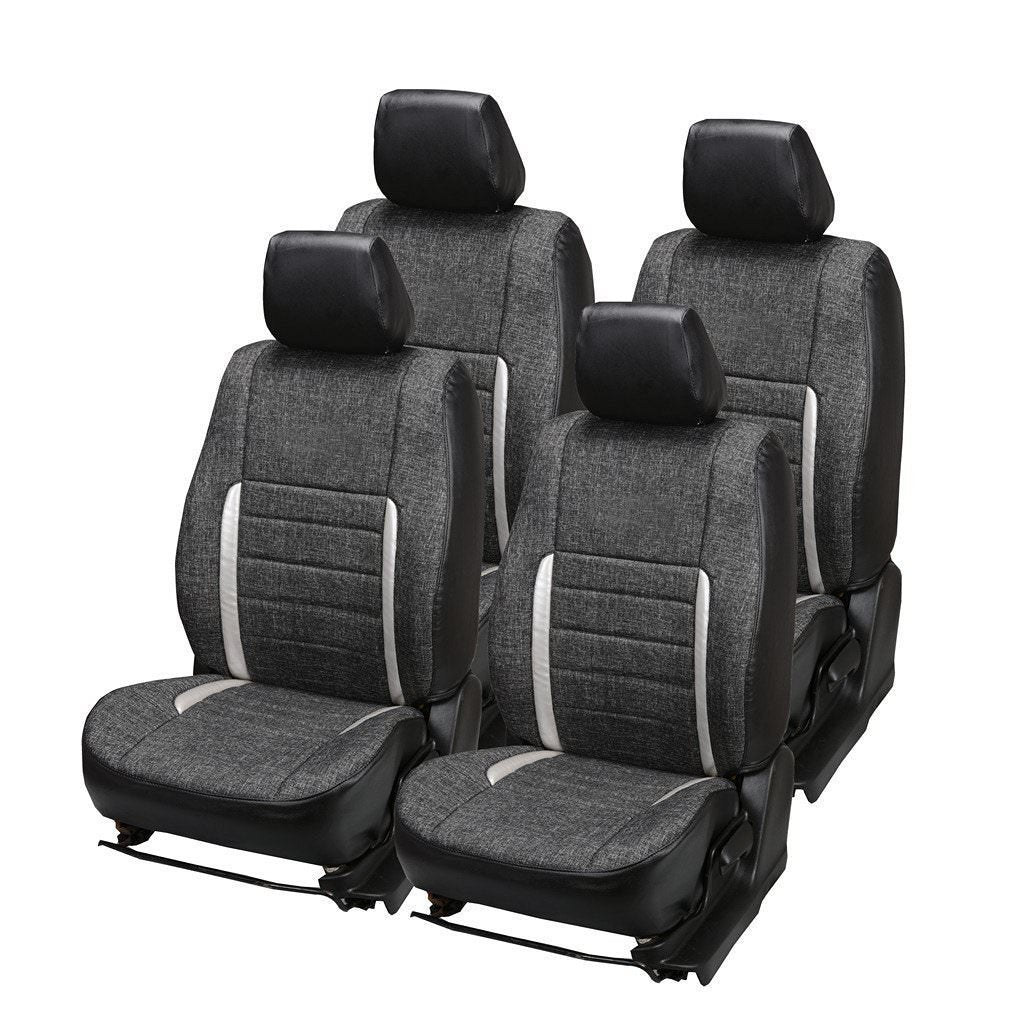 Hi Art Black and Silver Jute Car Seat Covers Compatible with Maruti Wagon R New (20132016)  Complete Set with Neck Rests