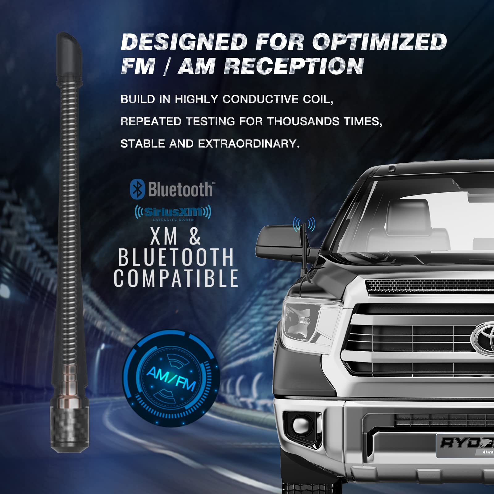 Rydonair Short Antenna Compatible With Toyota Tundra 2000+ & Toyota Tacoma 1995+, Internal Copper Coil For Enhanced Reception, C