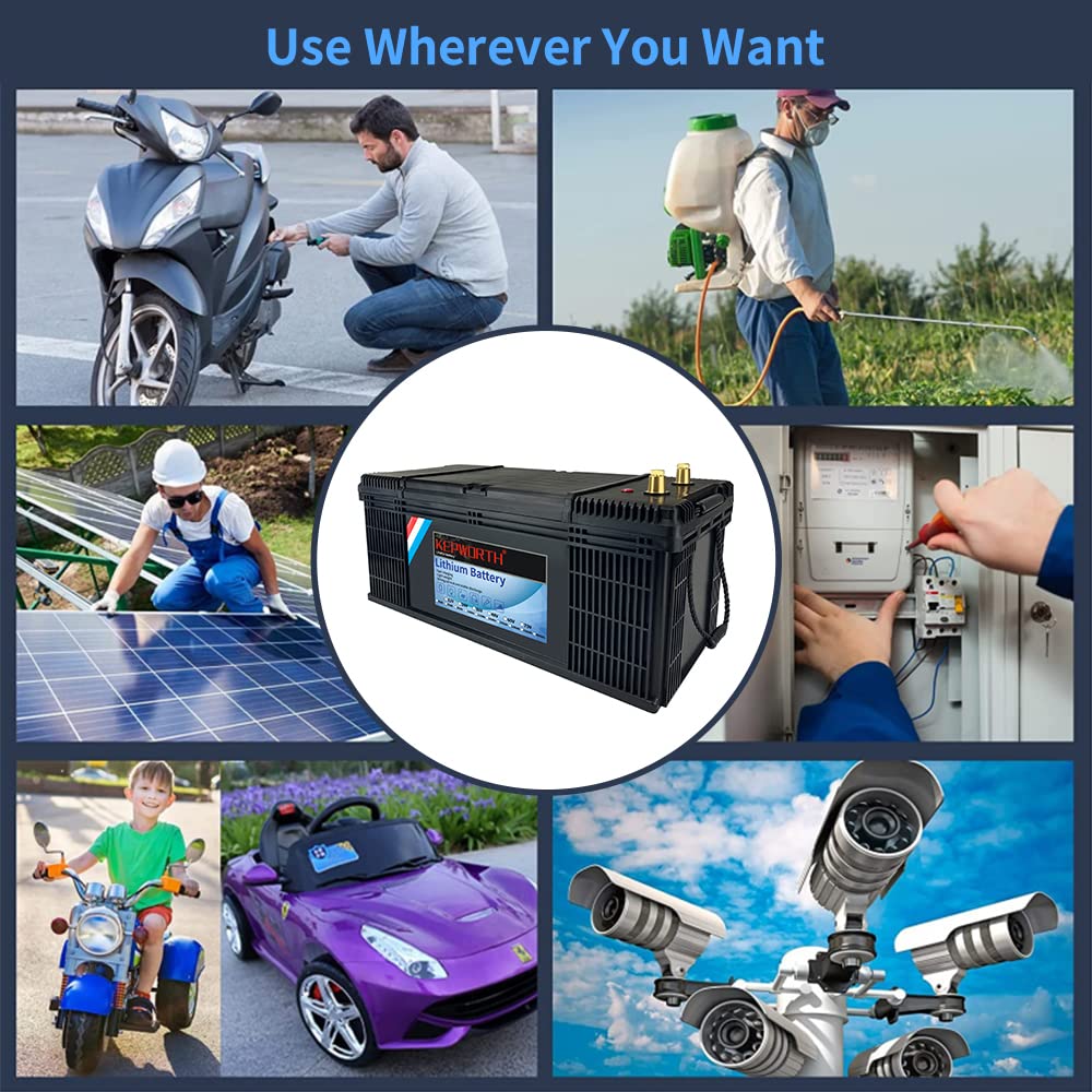 Kepworth 24V 100Ah Lifepo4 Battery Deep Cycle Lithium Iron Phosphate Battery Built-In Bms Lightweight Maintenance-Free Perfect For Rv/Camping, Solar/Backup Power,Trolling,Motor/5-Years Warranty