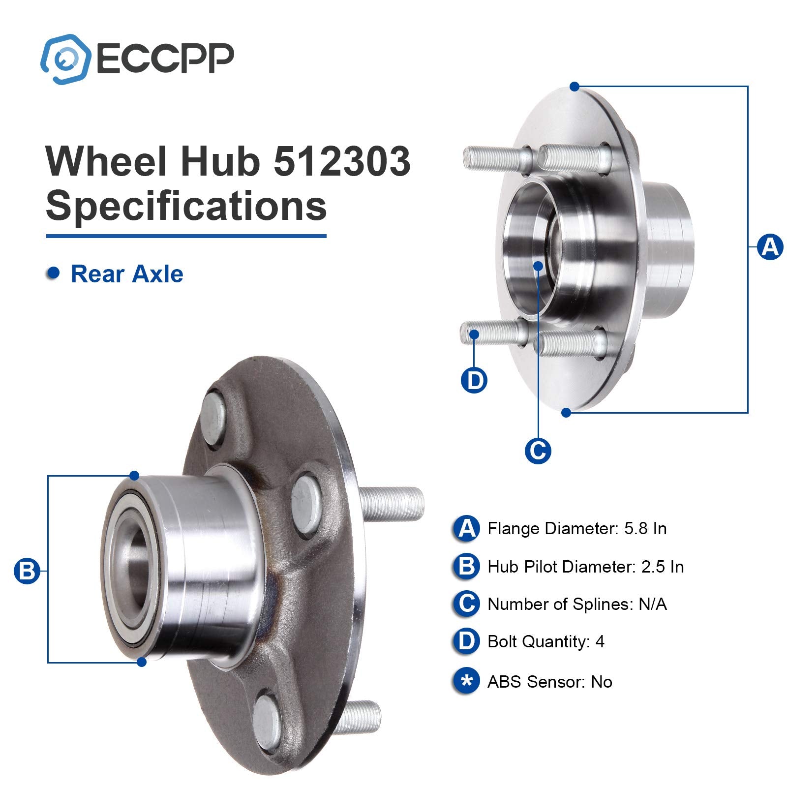 ECCPP Wheel Hub and Bearing Assembly Rear 512303 fit 2000 2001 2002 2003 2004 2005 2006 -Datsun Sentra Replacement for 4 Lugs Wh