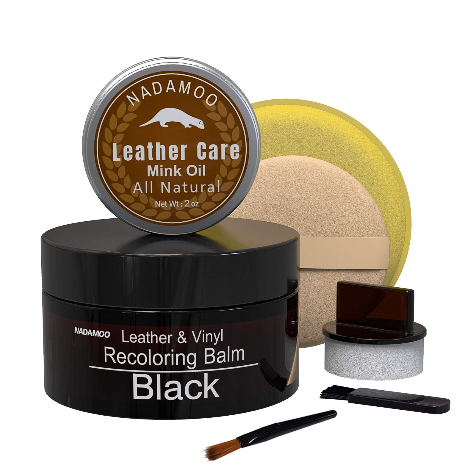 Nadamoo Black Leather Recoloring Balm With Mink Oil Leather Conditioner, Leather Repair Kits For Couches, Restoration Cream Scra