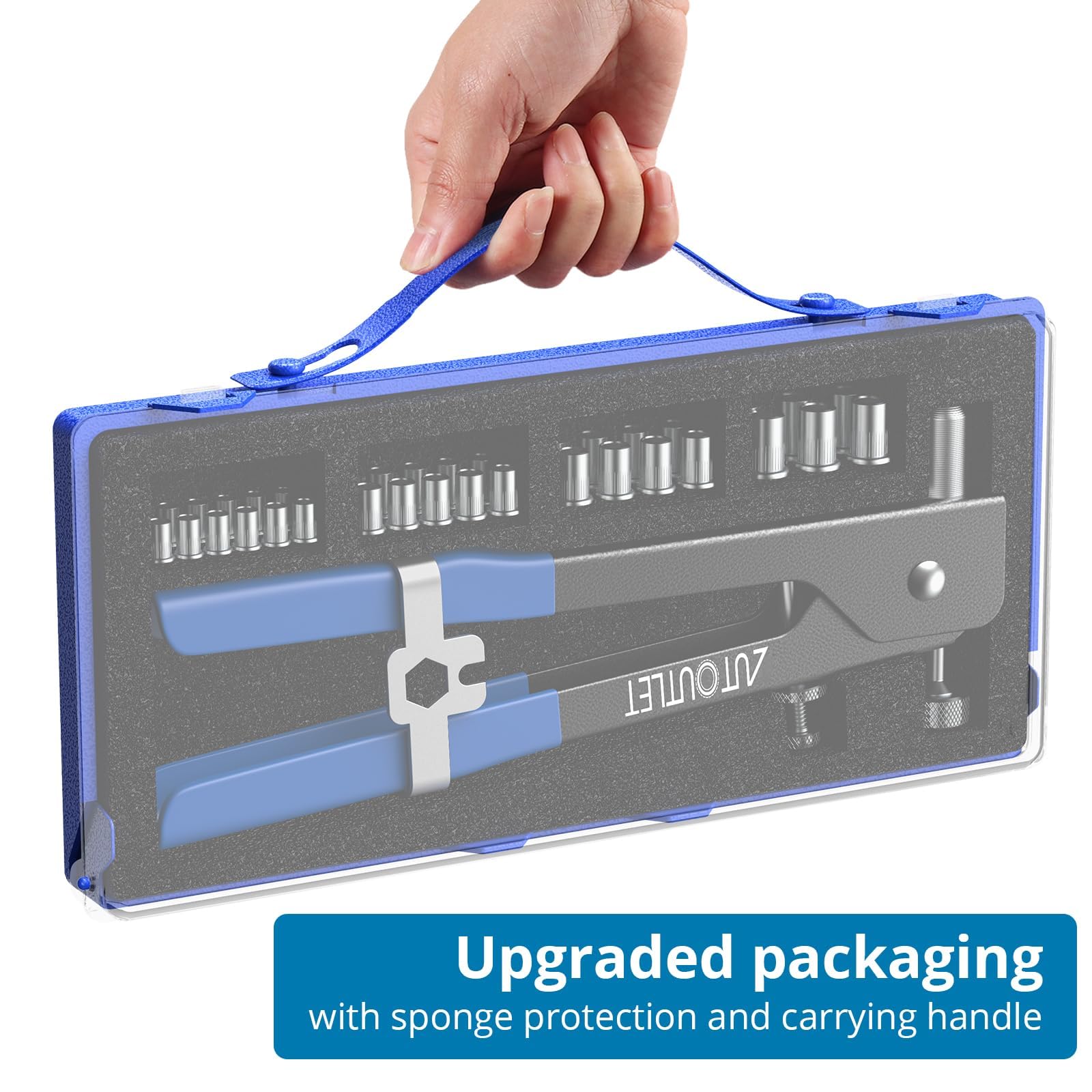 Autoutlet Professional Rivet Gun Pop Rivet Gun Kit With 86Pcs M3/M4/M5/M6/M8 Threaded Rivet Nut And Rivets Wrench For Furniture,