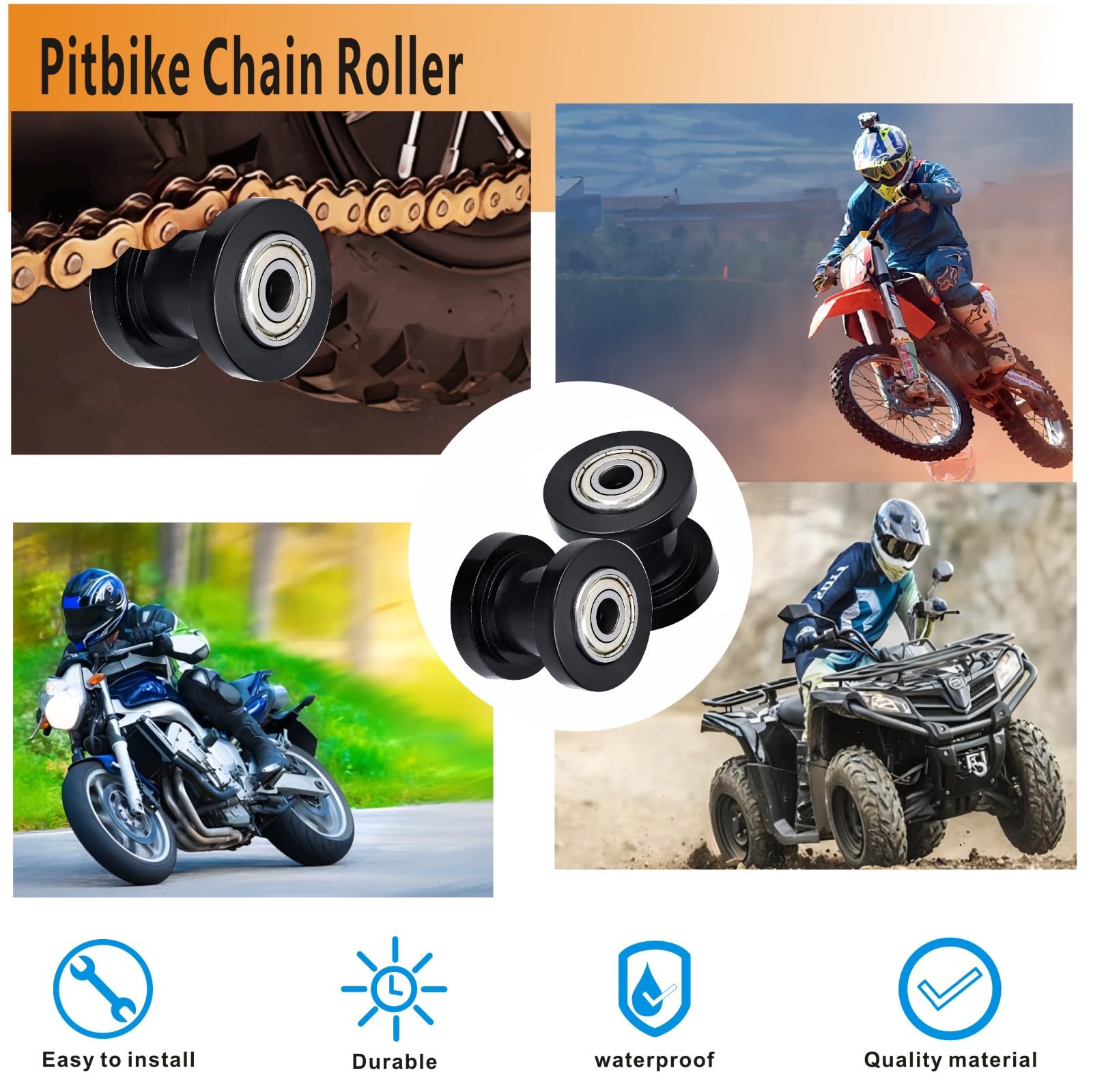 Motcoda 8mm & 8mm Chain Roller Pulley Tensioner Wheel Guide Per for Motorcycle Mini Bike Atv 125cc 140cc 160cc SSR XR125 KLX110