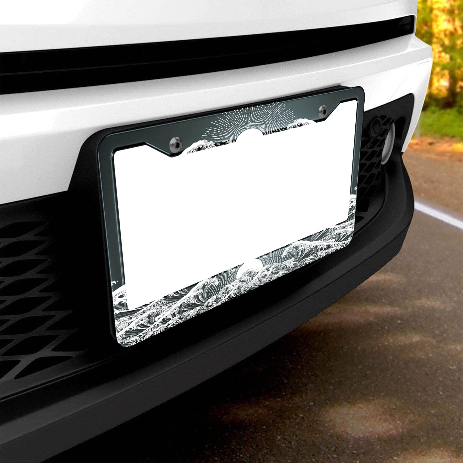 Hosnye Japan Wave License Plate Frame Sun Oriental Design Metal License Plate Cover Front Plates Frames Car Tag Frame For Women