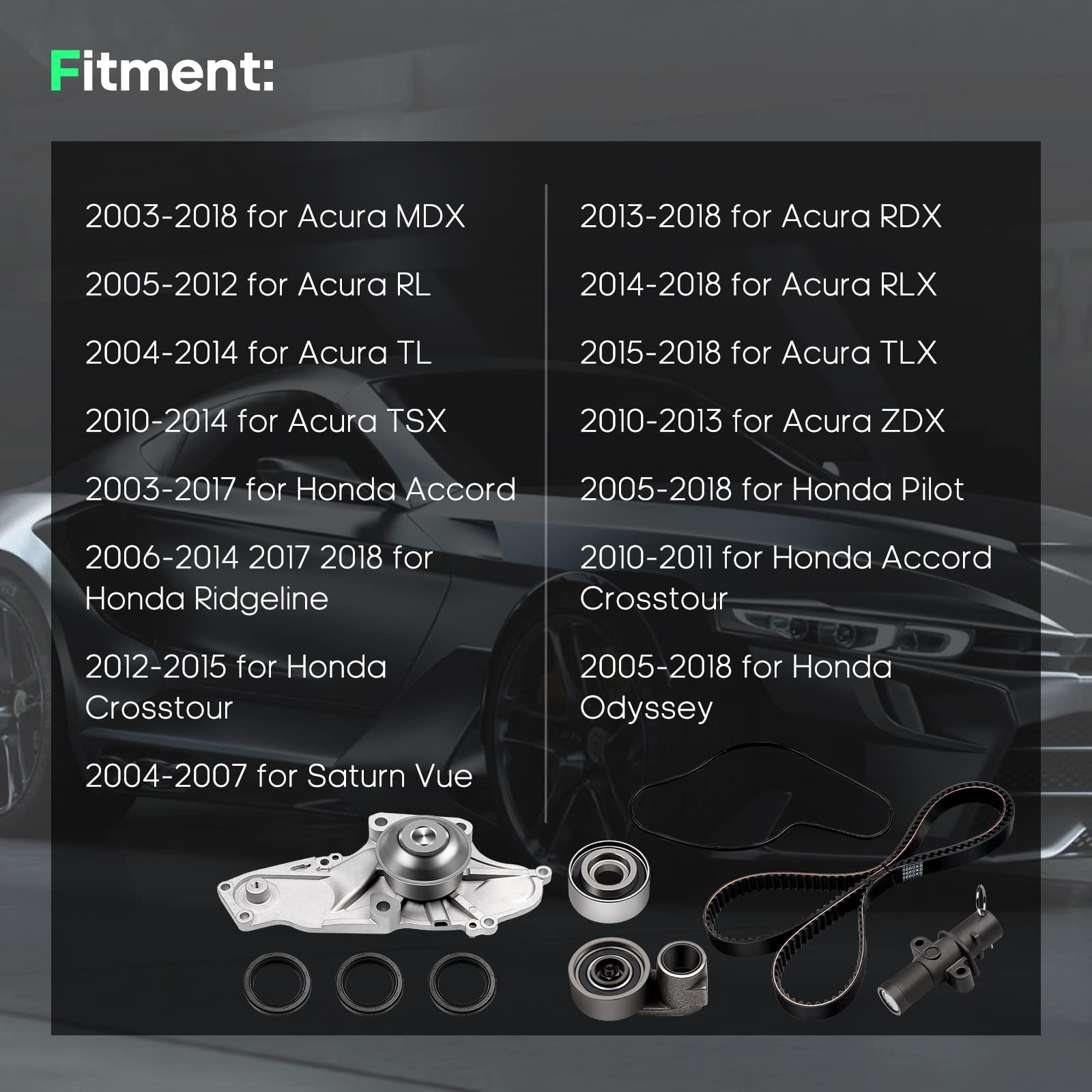 Scitoo Engine Timing Belt Kit Fits 2003-2018 For Acura Mdx Rdx Rl Tl Tsx Zdx For Honda For Accord Crosstour Odyssey Pilot Ridgel