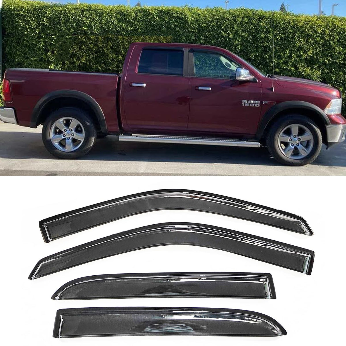 Exterior Tape-On Window Deflectors For 2009-2018 Dodge Ram 1500 Crew Cab | 2010-2022 Ram 2500/3500 Crew/Mega Cab | 2019-2022 Ram