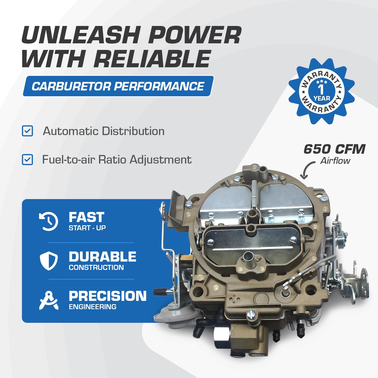 Rochester Quadrajet Carburetor 4 Barrel Carburetor - Compatible with Chevy Quadrajet 1901R 4MV Chevy 66-73 Manual Divorced Choke